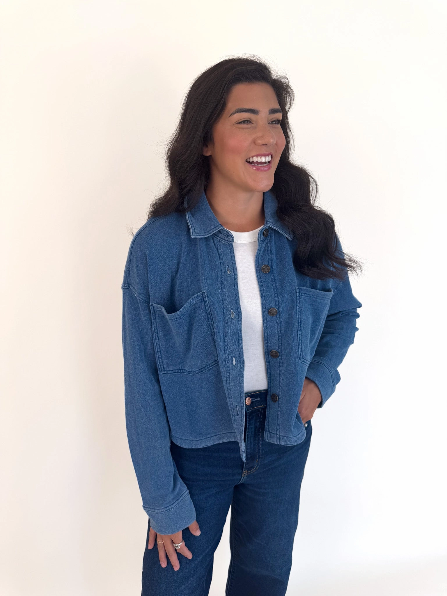 [Z SUPPLY] All Day Cropped Knit Jacket- Vintage Indigo