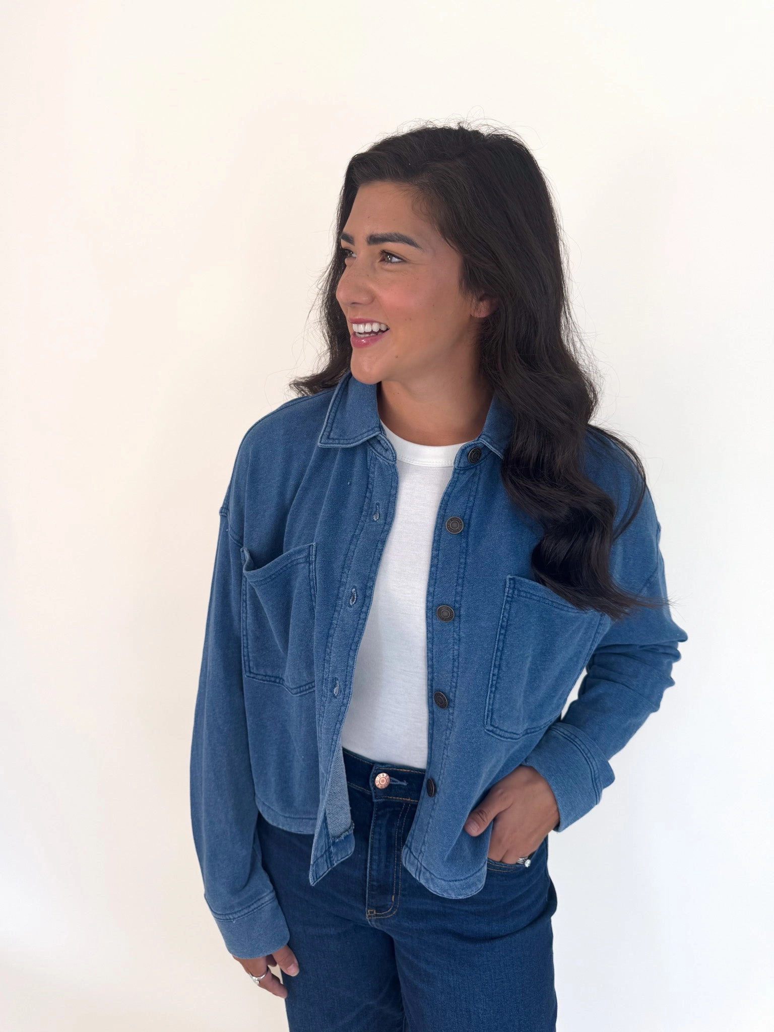 [Z SUPPLY] All Day Cropped Knit Jacket- Vintage Indigo