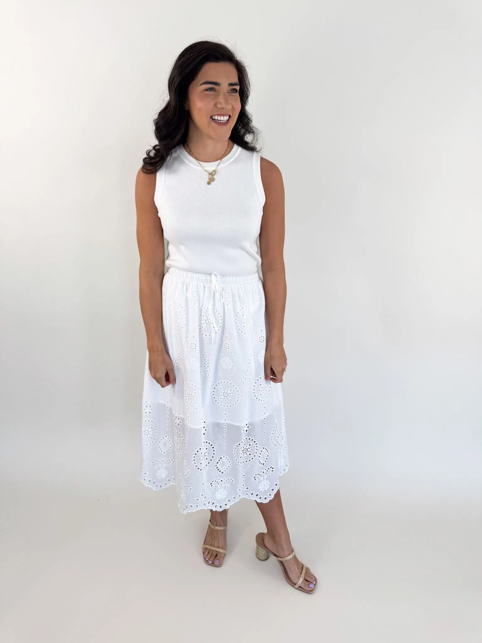 Anaisa White Poplin Eyelet Skirt