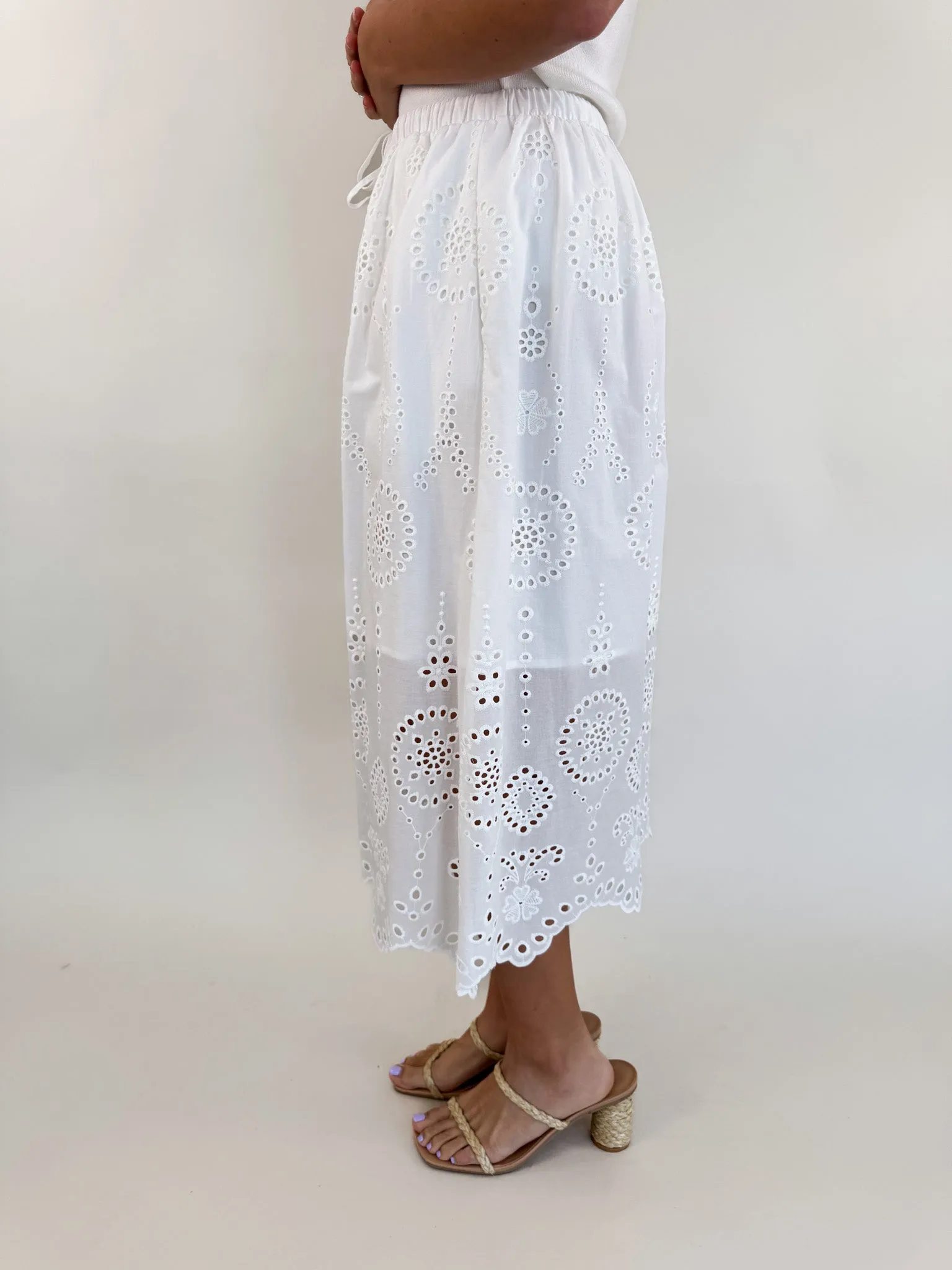 Anaisa White Poplin Eyelet Skirt