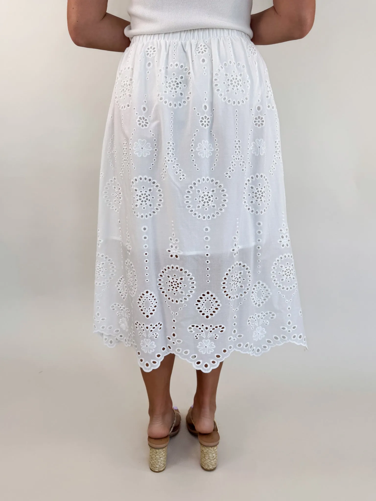 Anaisa White Poplin Eyelet Skirt