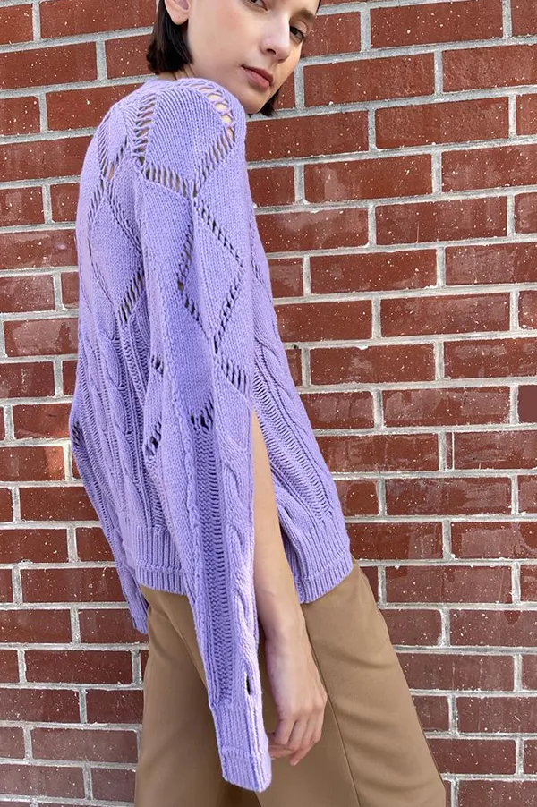 Argyle Cape V Neck in Lilac