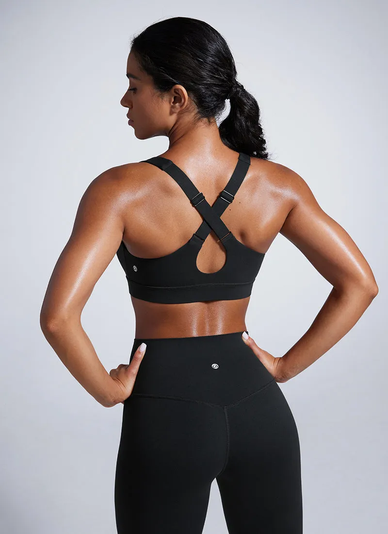 CRZ YOGA Womens Butterbreeze Padded V Neck Sports Bra Training Black