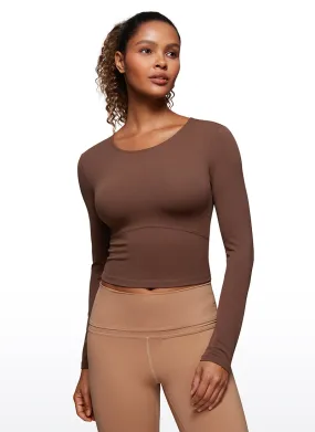 CRZ YOGA Women's Slim Fit Yoga Butterluxe Crop Long Sleeves Front Seam Coffee Brown