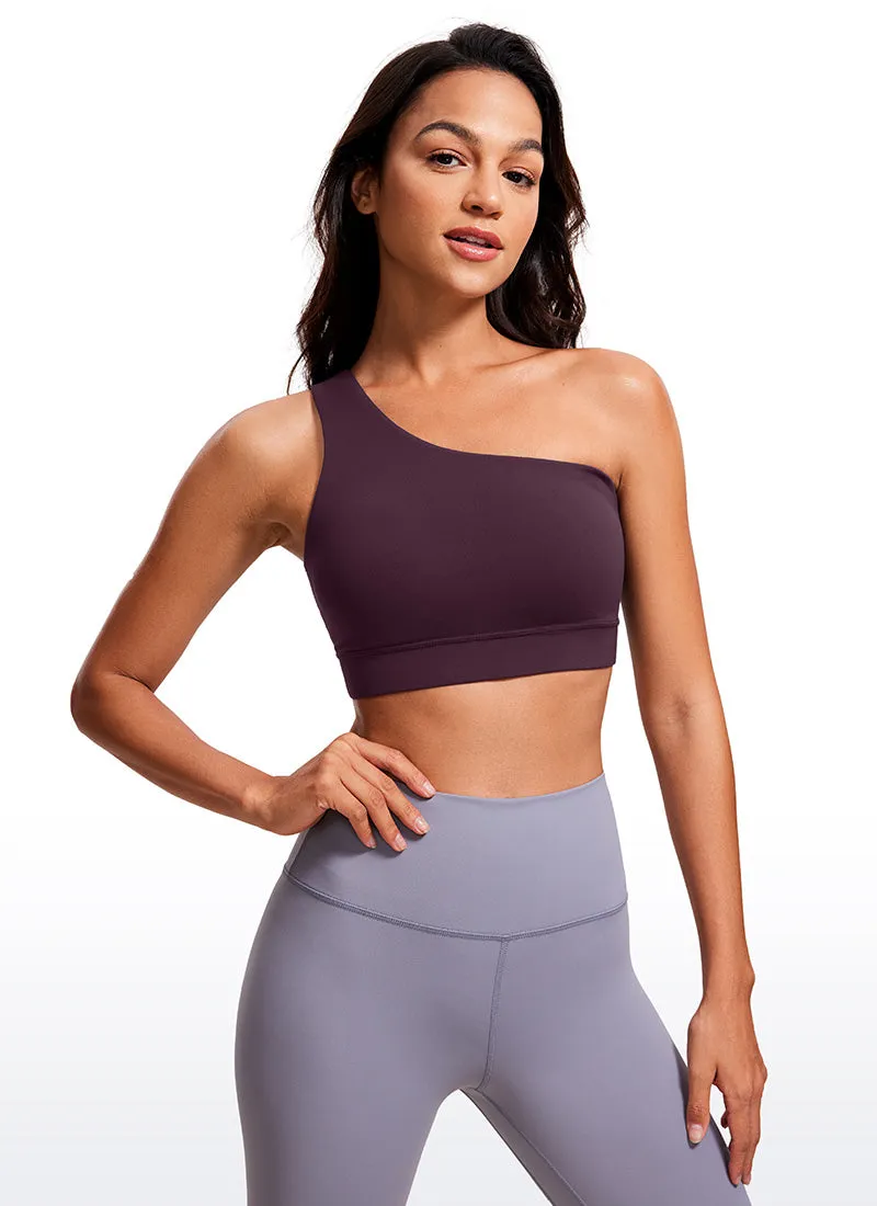 CRZ YOGA Butterluxe Womens One Shoulder Sports Bra Asymmetrical Padded Deep Purple