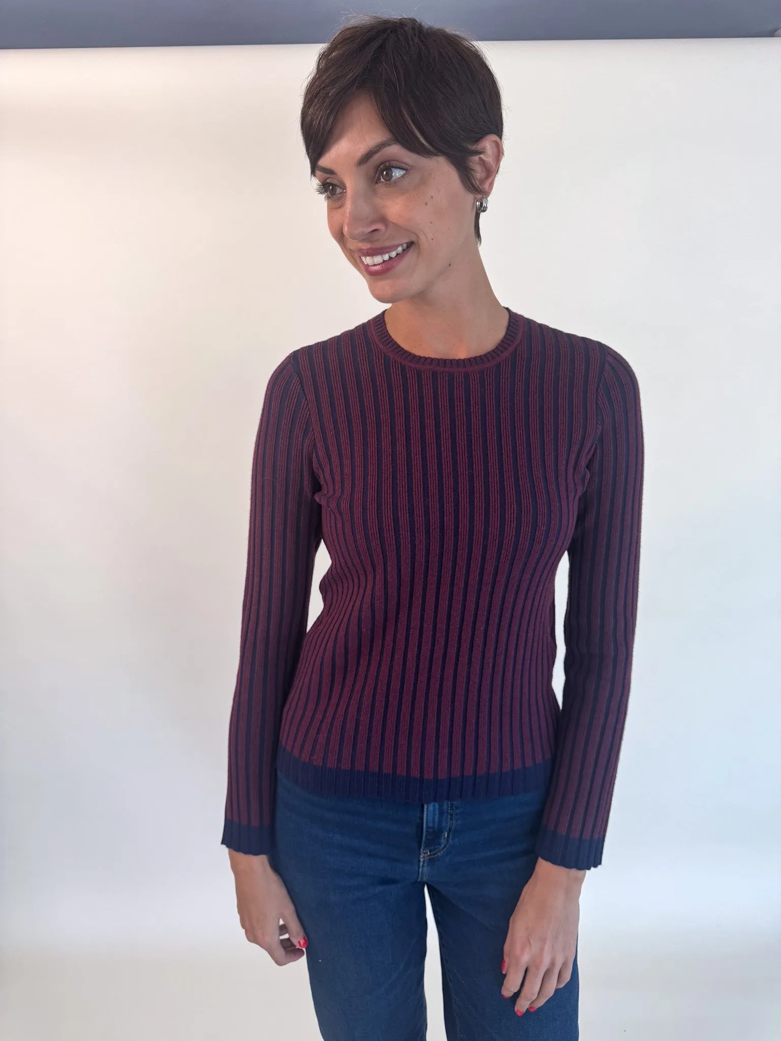 Cabernet Striped Ribbed Sweater