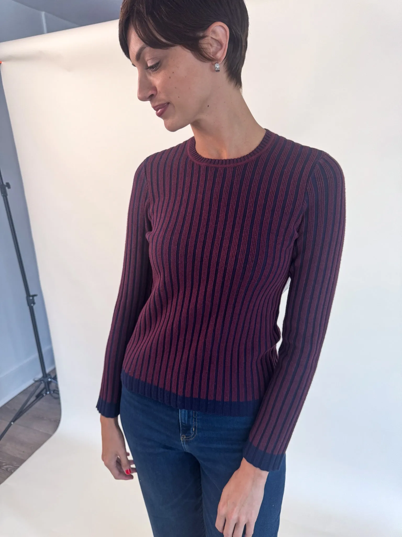 Cabernet Striped Ribbed Sweater