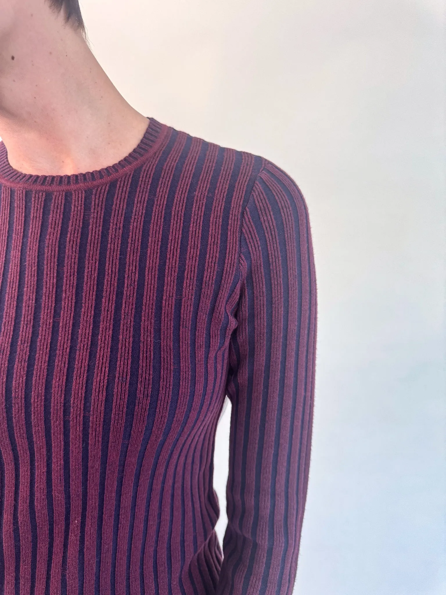 Cabernet Striped Ribbed Sweater