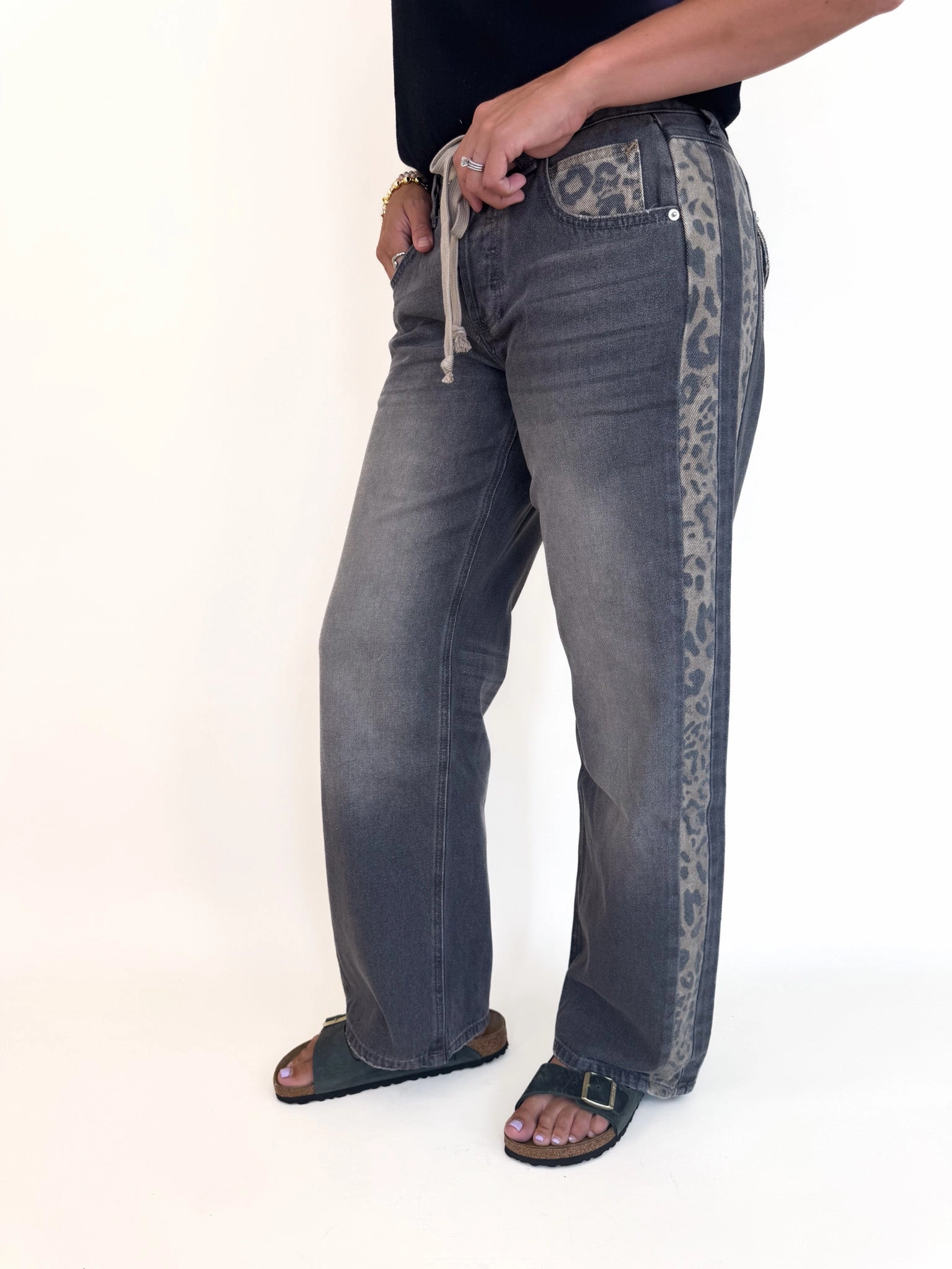 Callie Vintage Black Leopard Stripe Denim