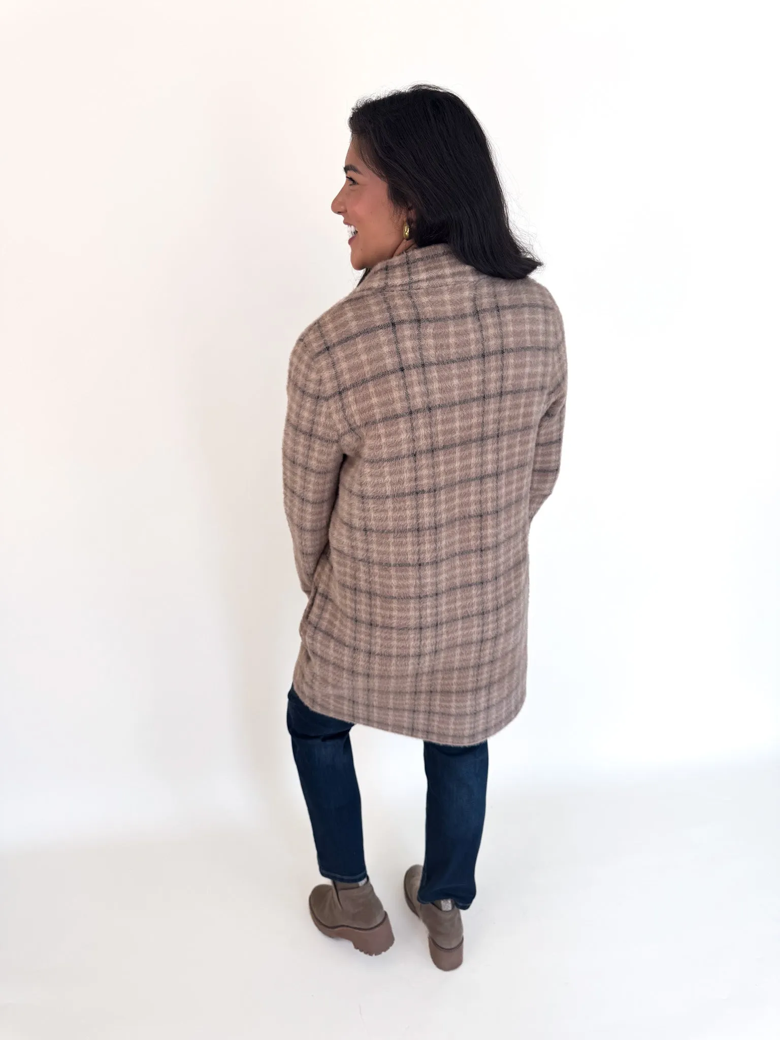 Camel Plaid Sweater Coat