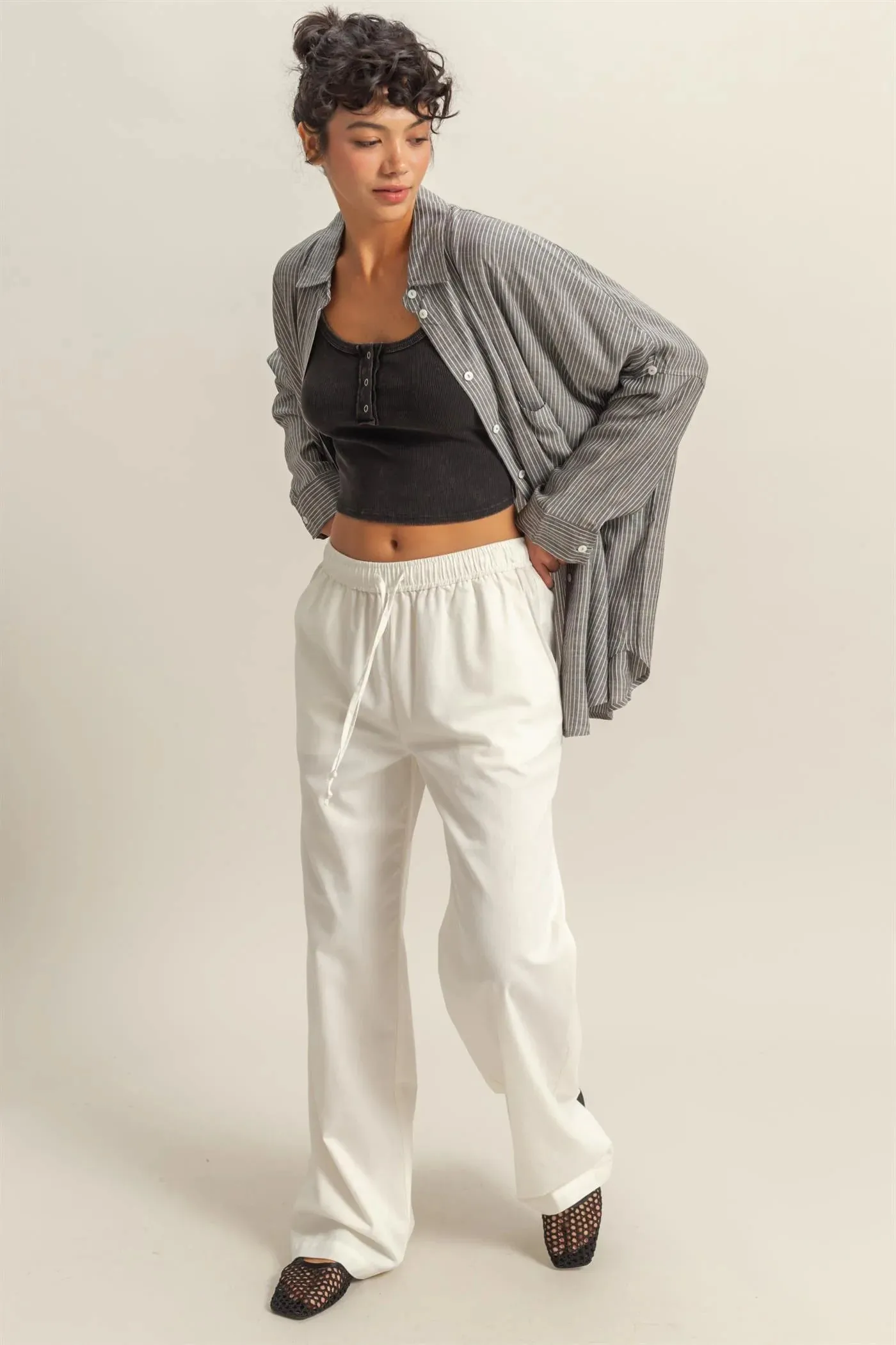 Drawstring Waist Straight Leg Pants