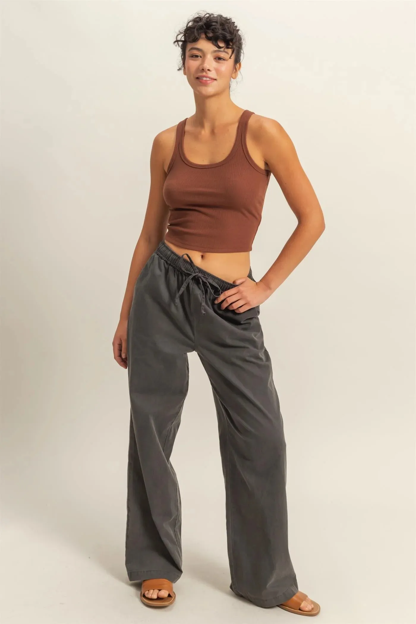 Drawstring Waist Straight Leg Pants