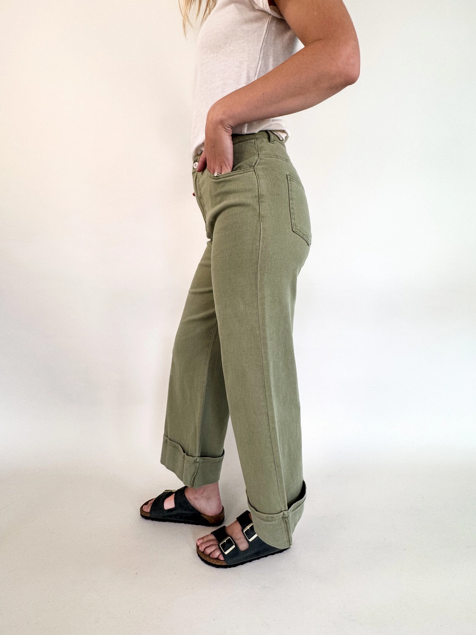 Ella Olive Wide Leg Drop Pant