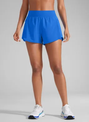 CRZ YOGA Women's Running High Waisted 2 in 1 Shorts with Pockets 3" Sparkle Blue