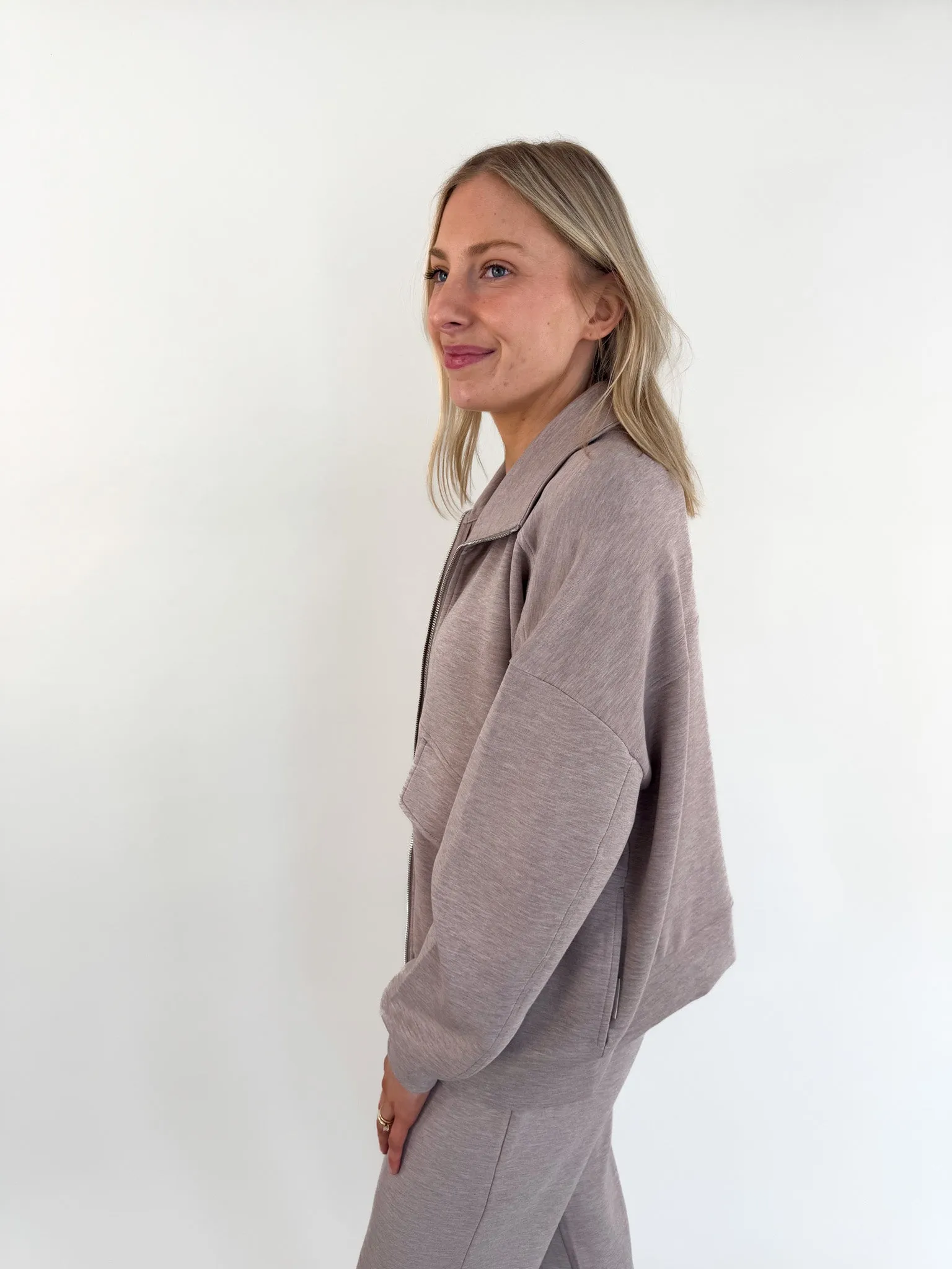 Garcia Taupe Zip Through Top