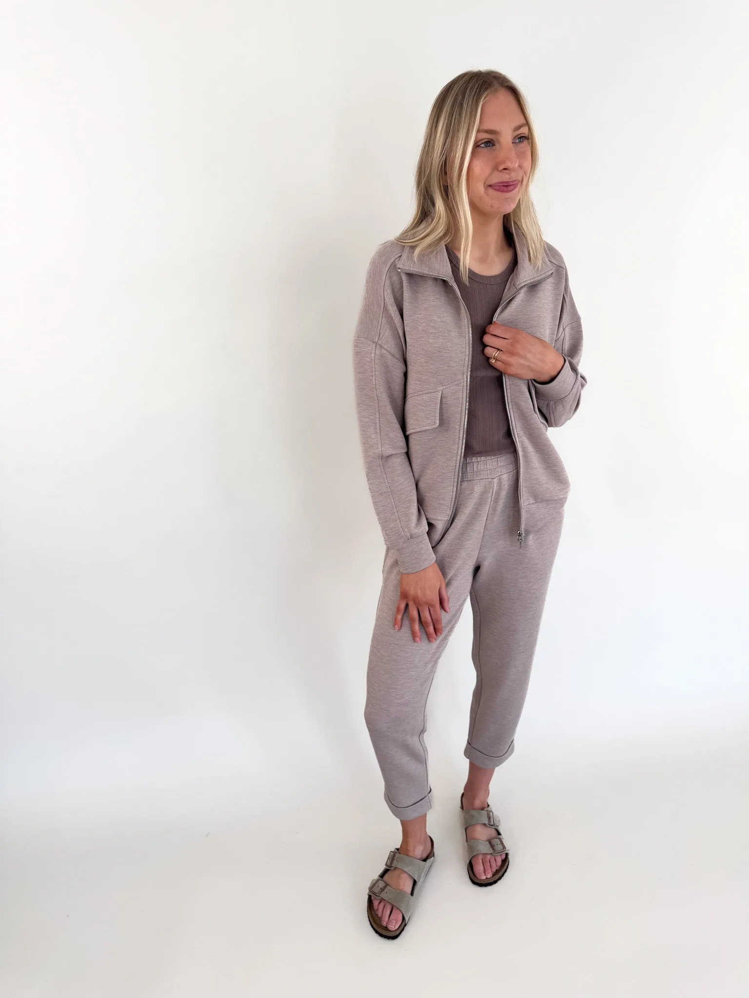 Garcia Taupe Zip Through Top