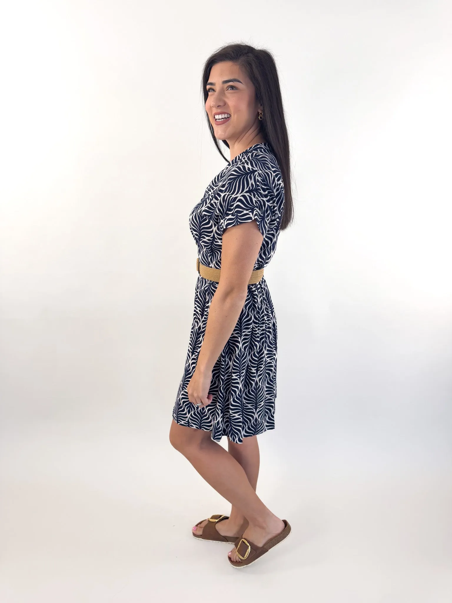 Geo Print Dress With Belt