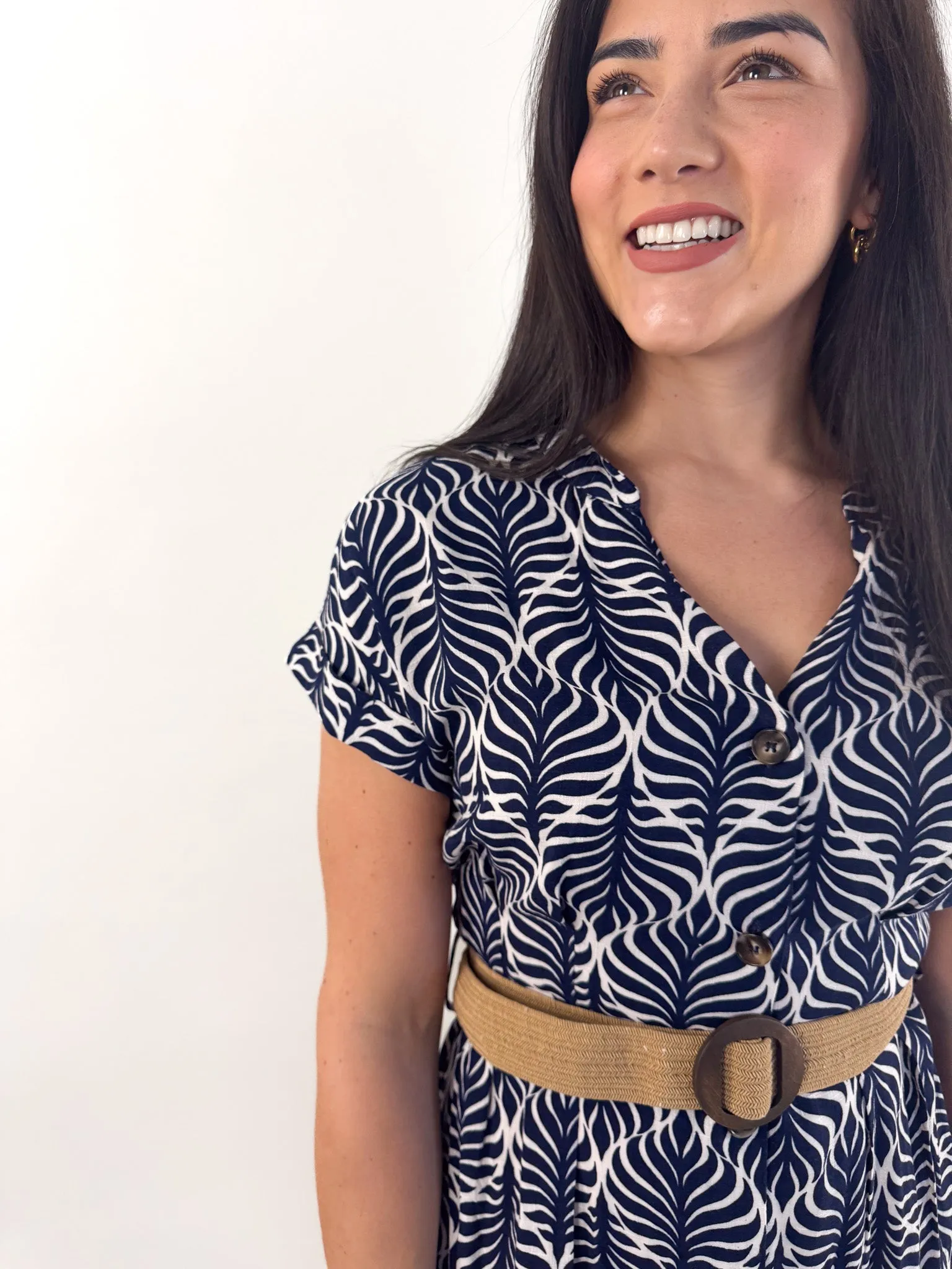 Geo Print Dress With Belt