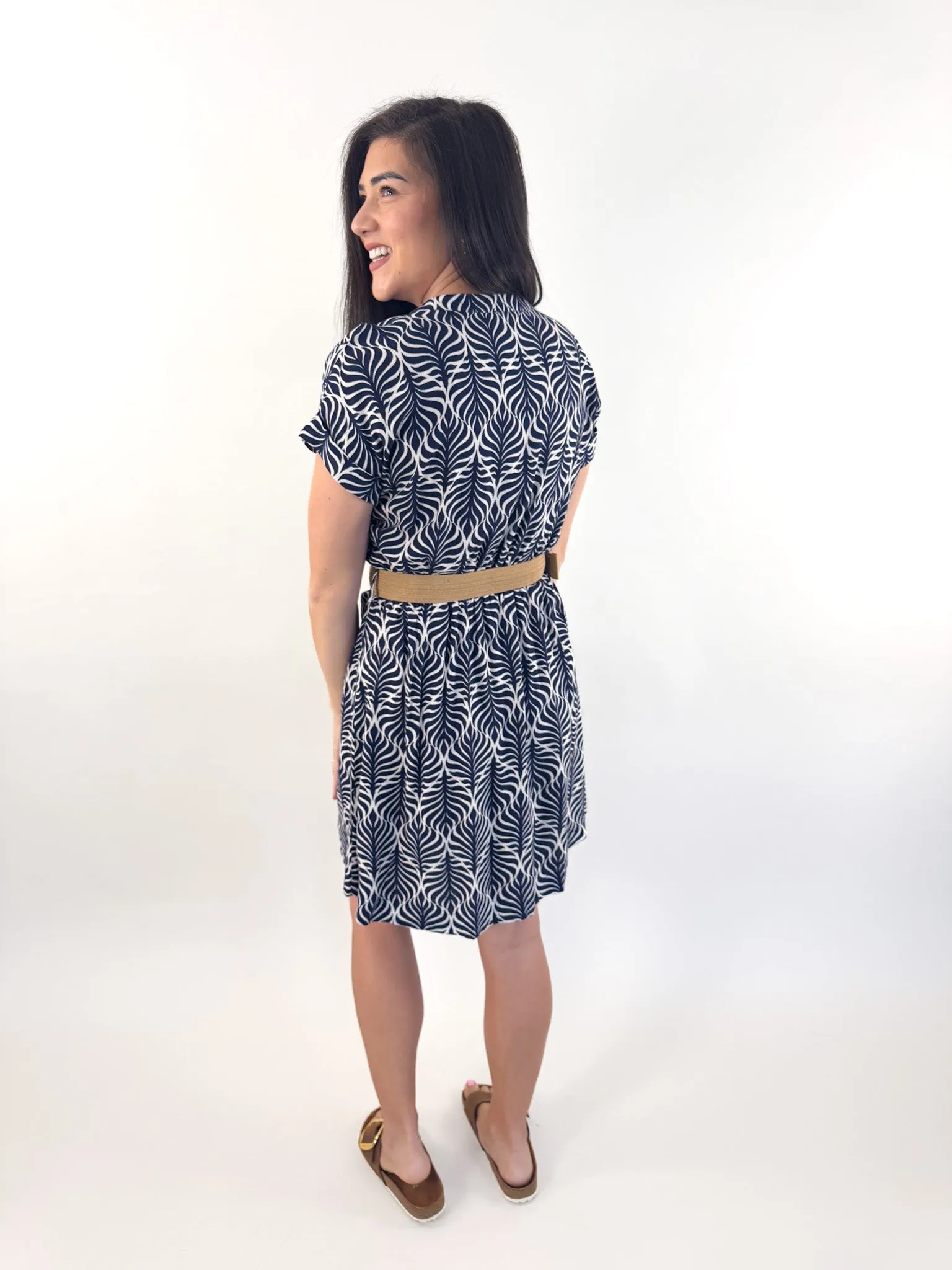 Geo Print Dress With Belt