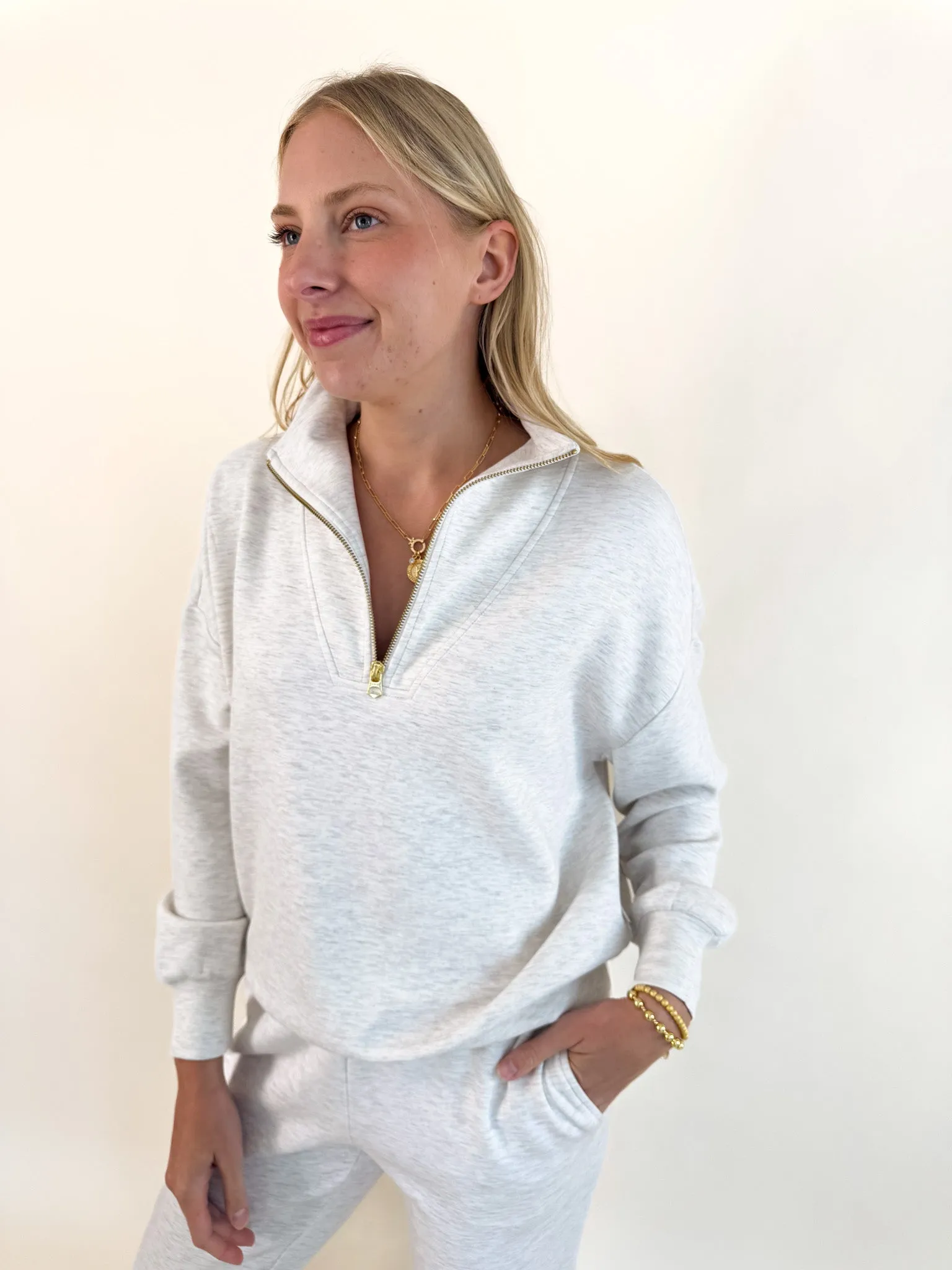 Hawley Half Zip Sweater - Ivory Marl