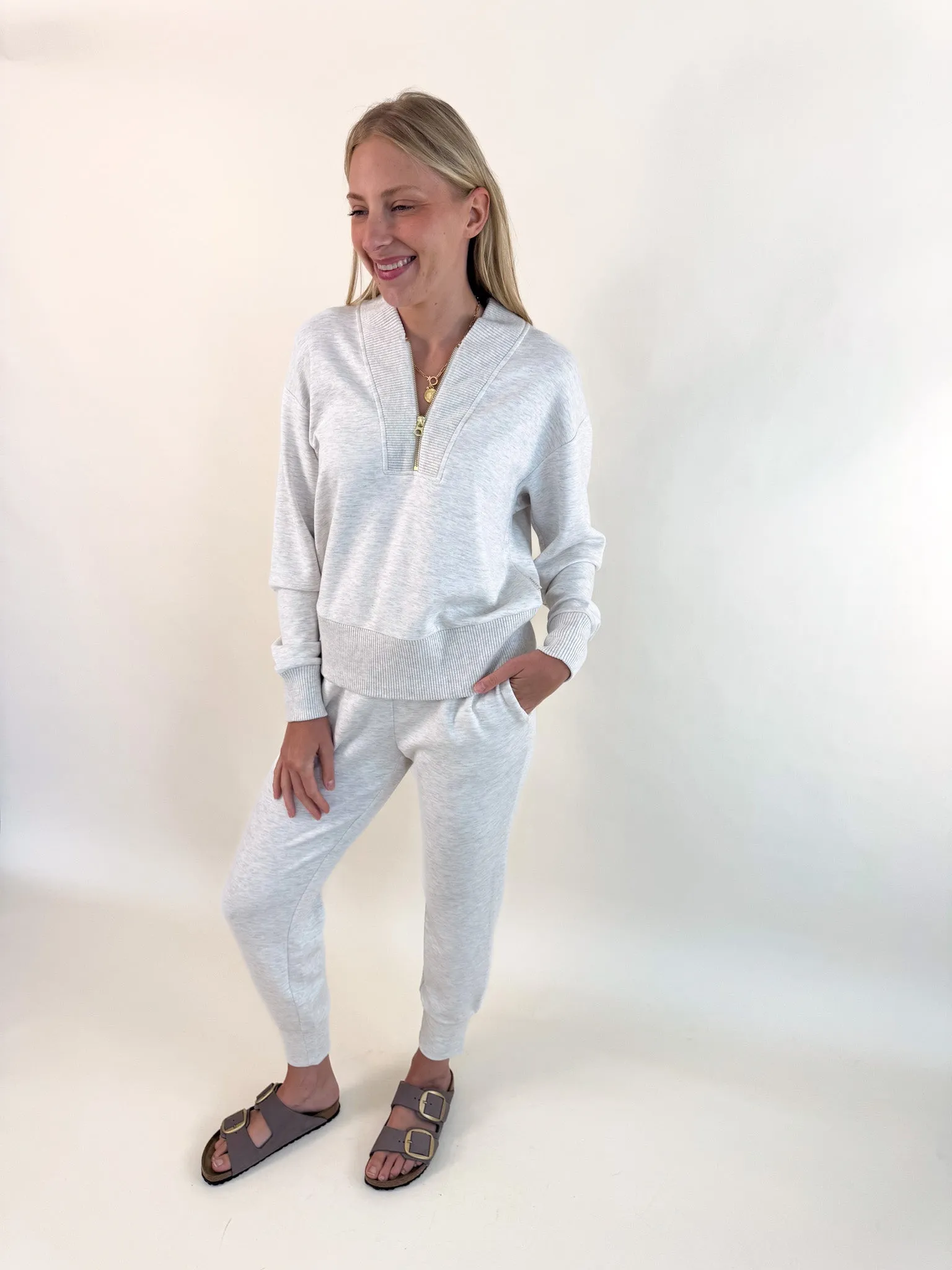 Ivory Marl Slim Cuff Pant 27.5"