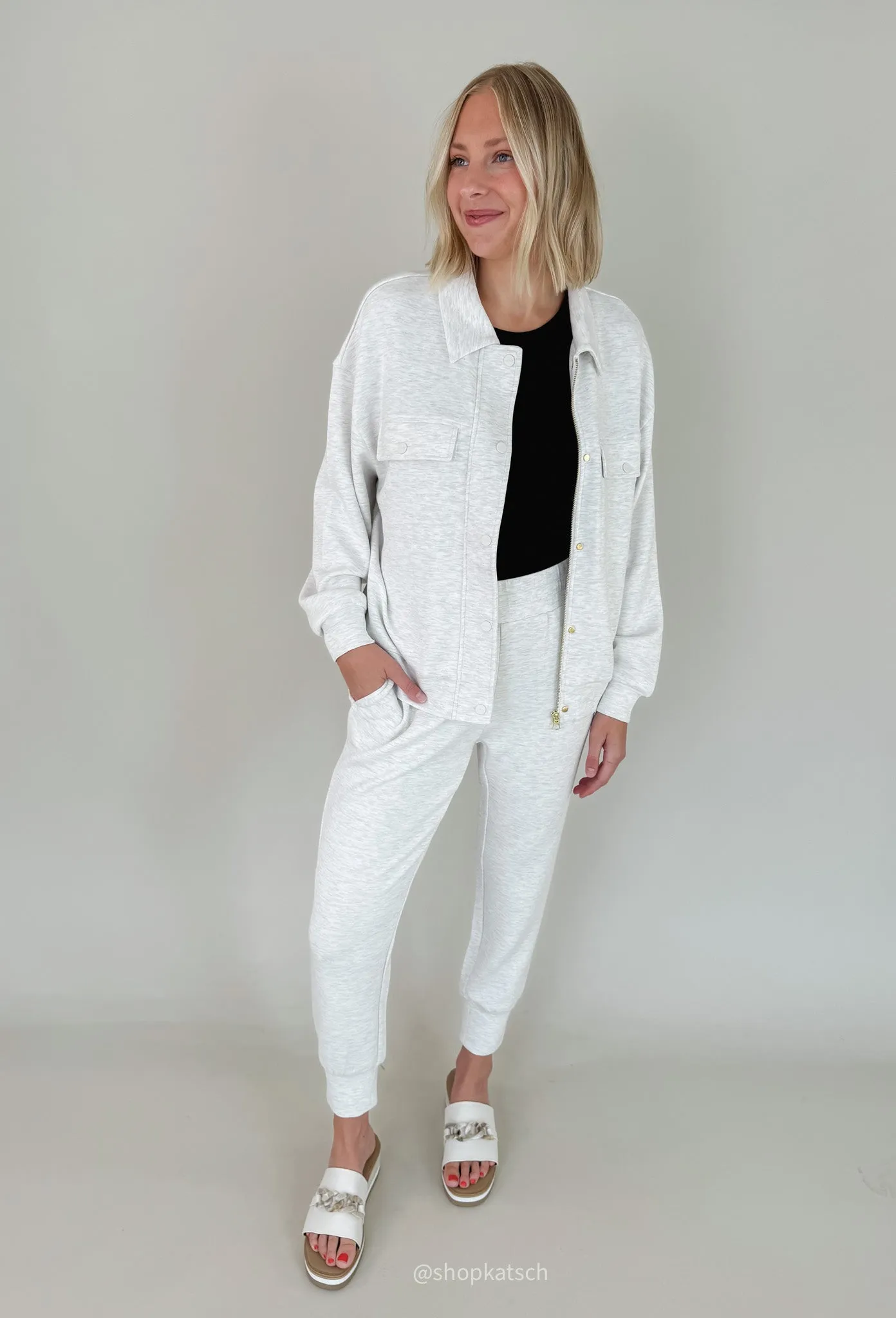 Ivory Marl Slim Cuff Pant 27.5"