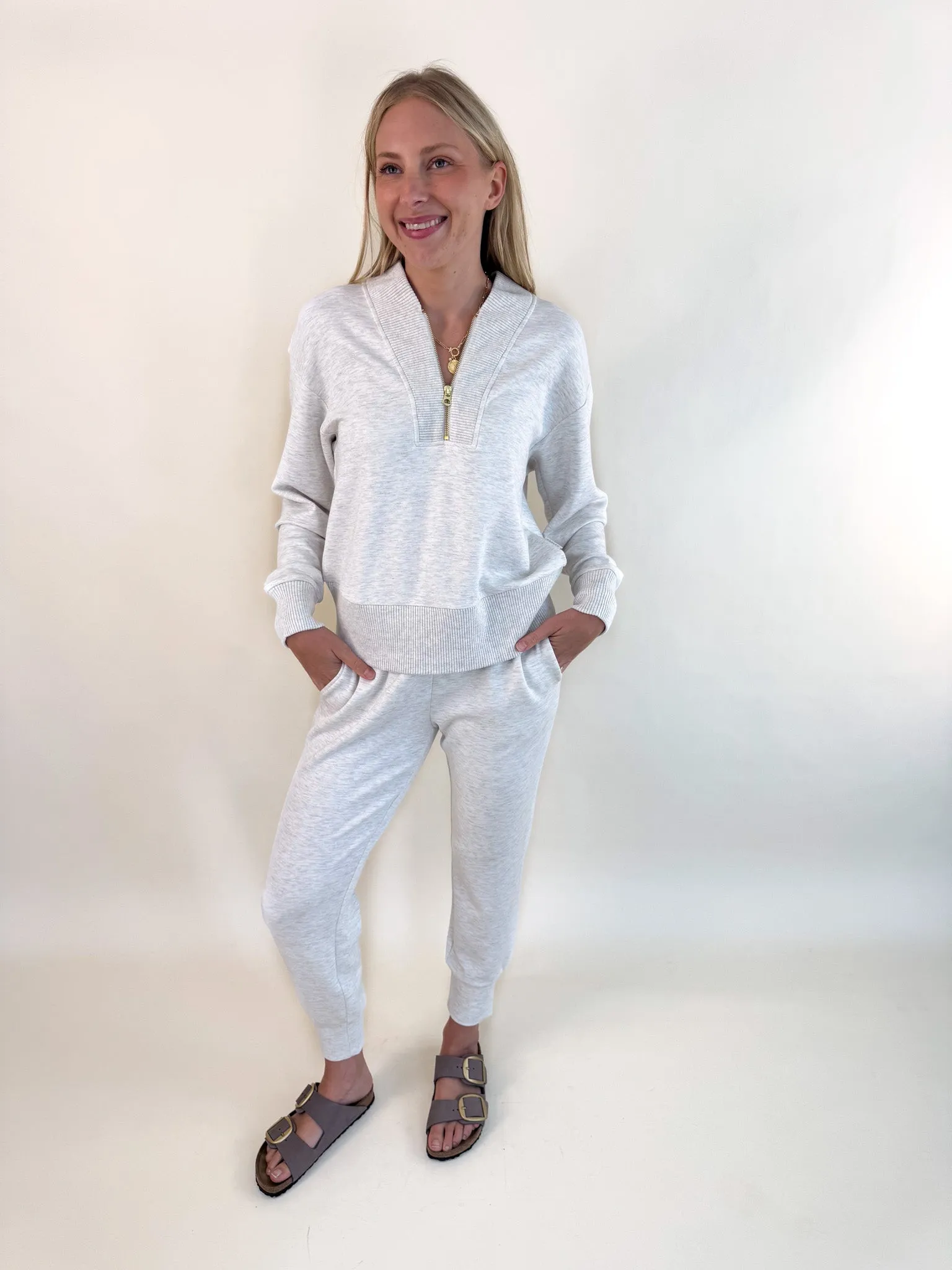 Ivory Marl Slim Cuff Pant 27.5"