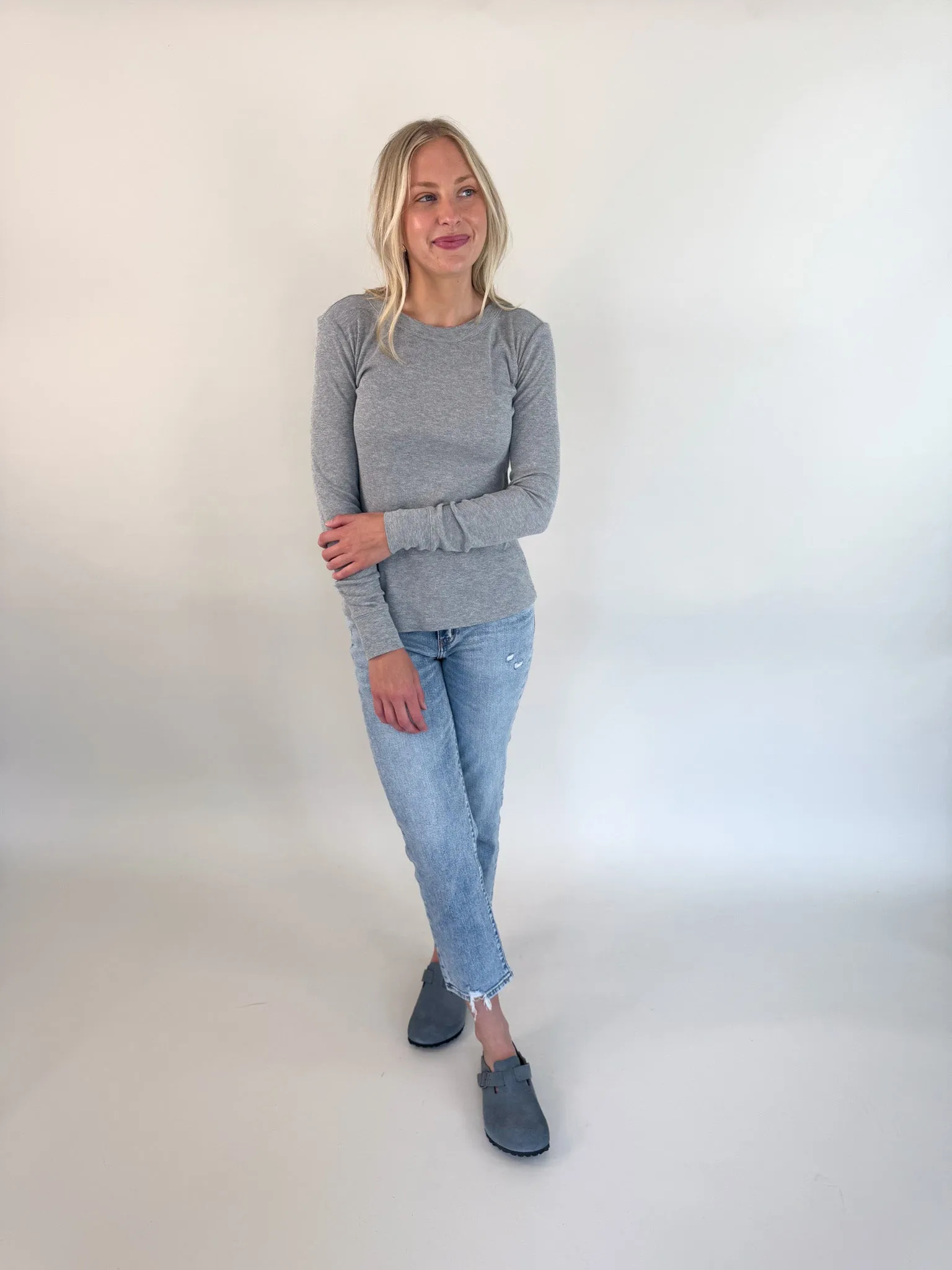 Jensen Round Neck Top- Grey