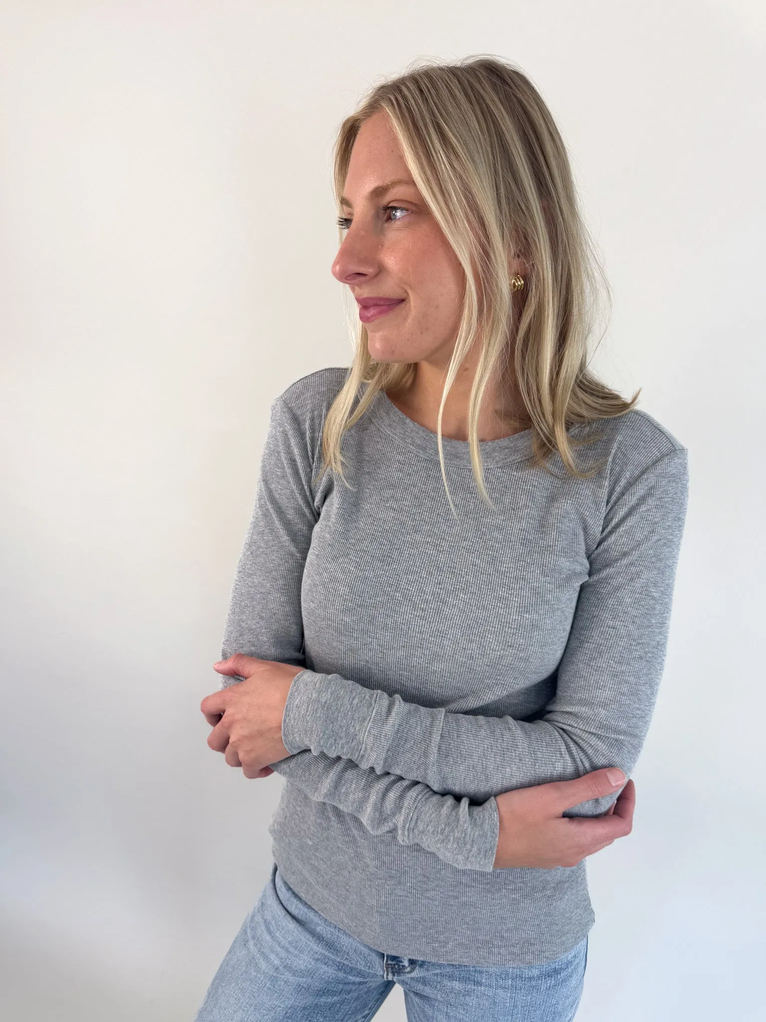 Jensen Round Neck Top- Grey