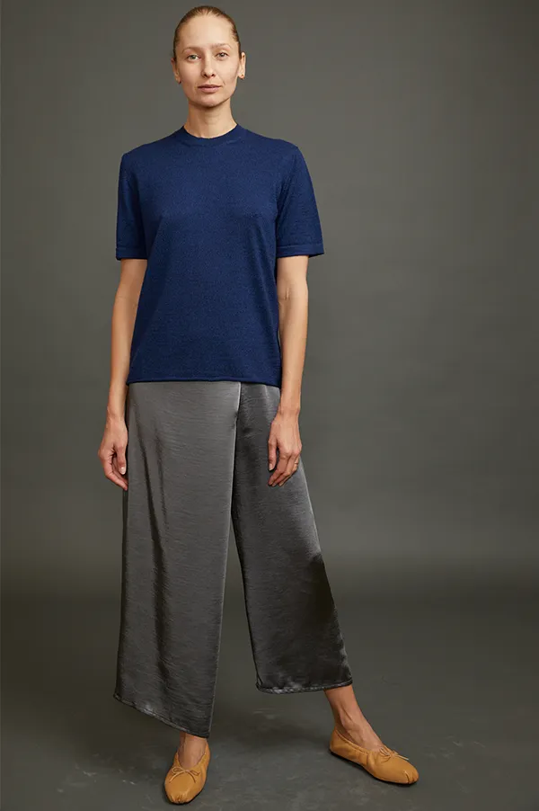 Kaitly Knit T-Shirt In Melange Blue