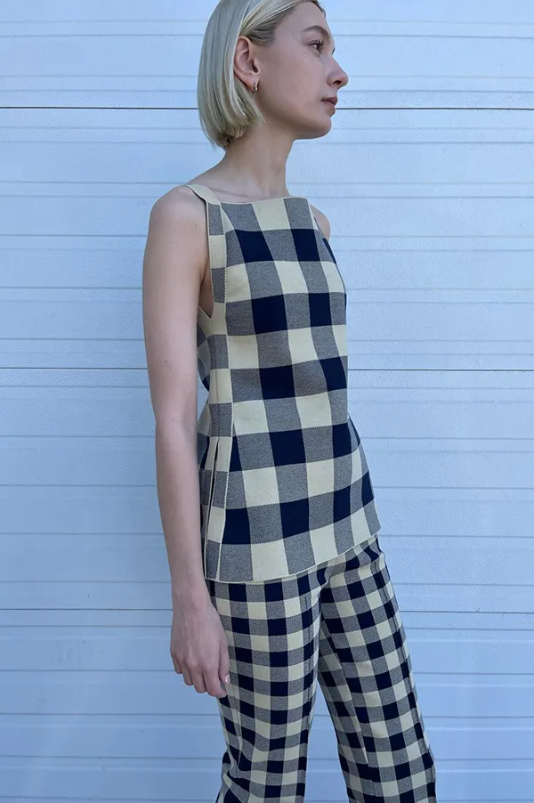 Kick Stretch-Cotton Pants in Gingham Navy Light Khaki