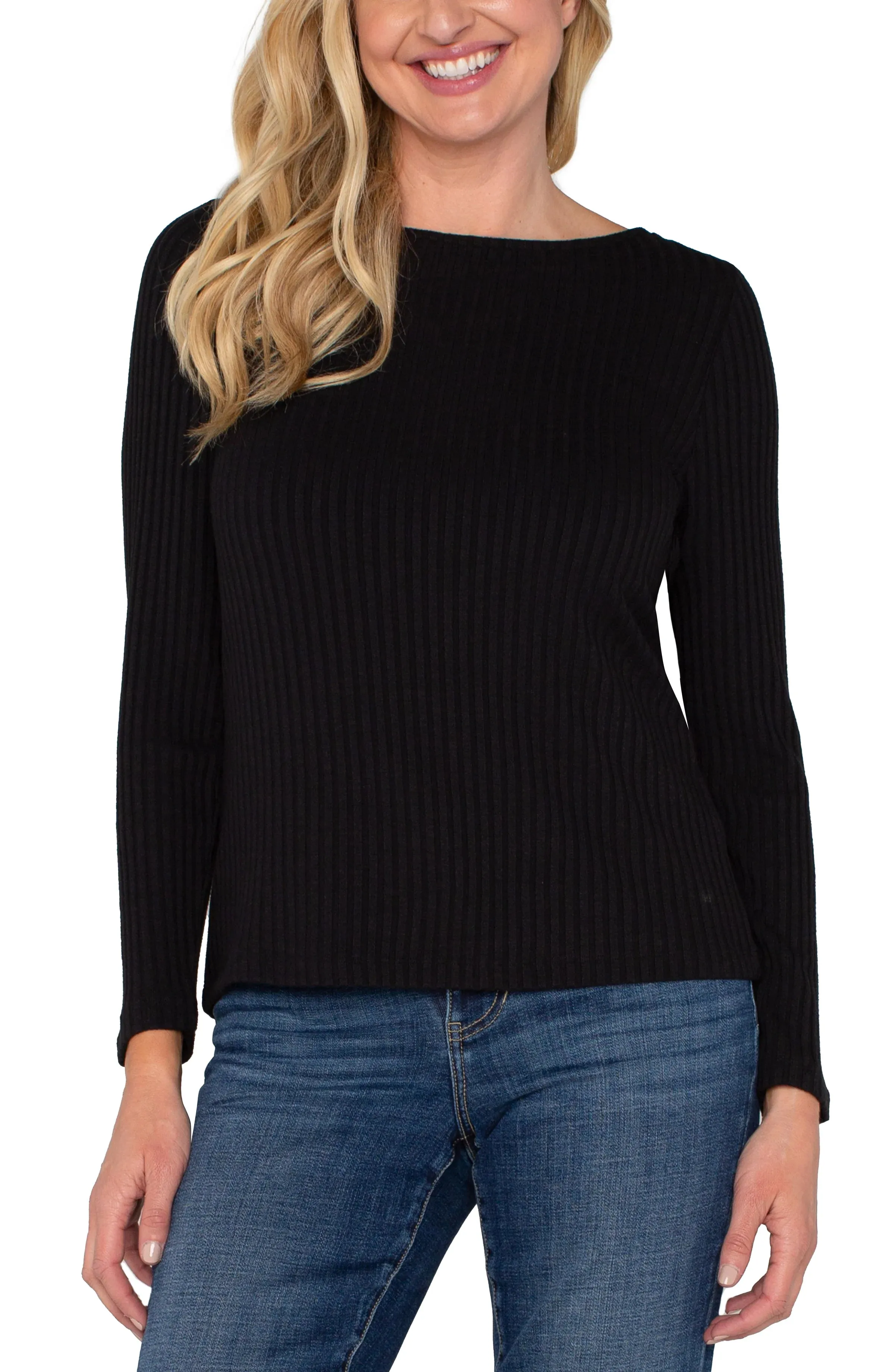 Kristin Black Boat Neck Long Sleeve