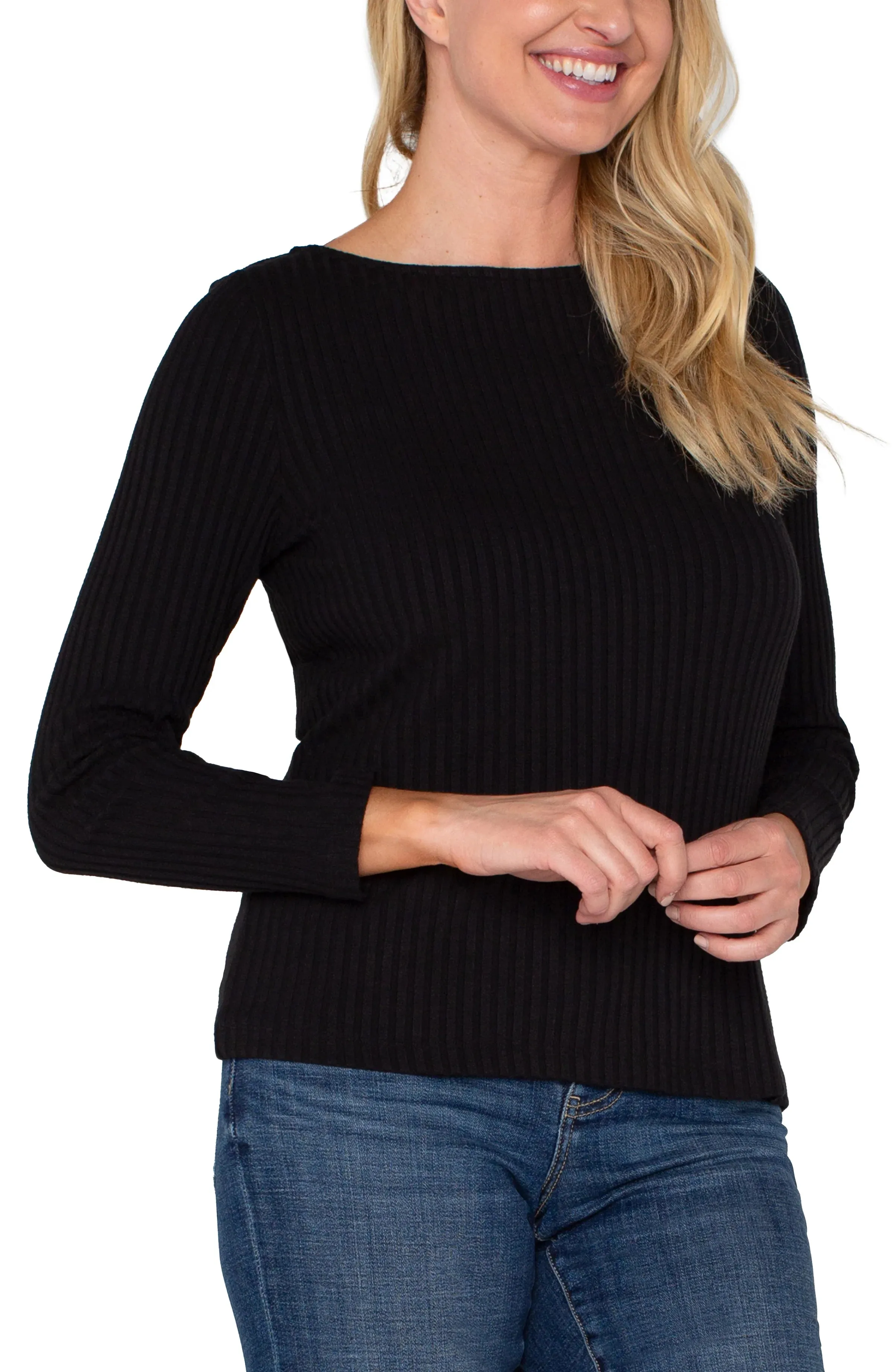 Kristin Black Boat Neck Long Sleeve