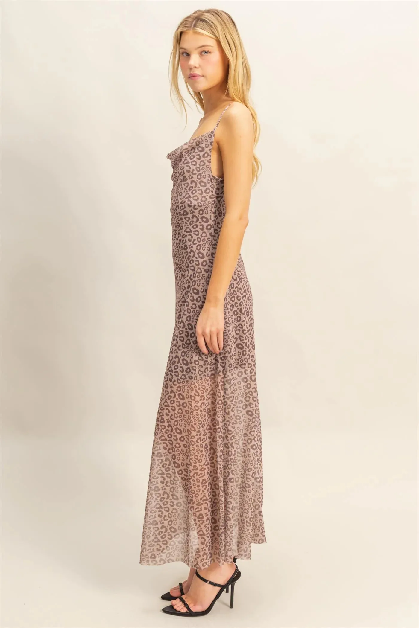 Leopard Print Mesh Maxi Dress