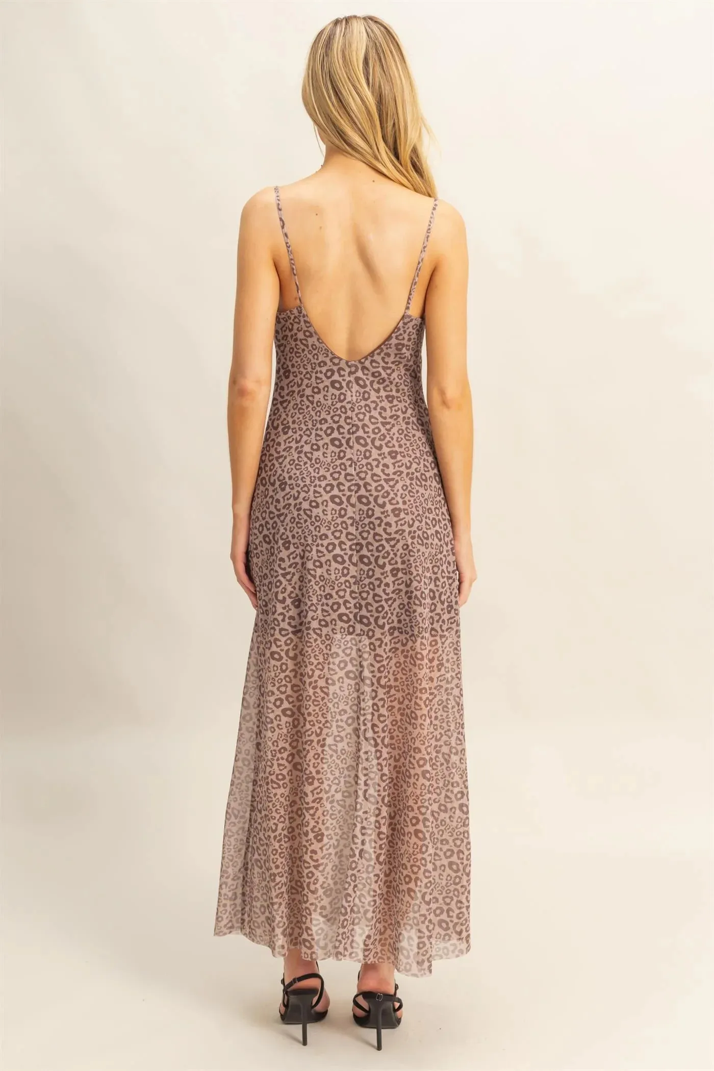 Leopard Print Mesh Maxi Dress