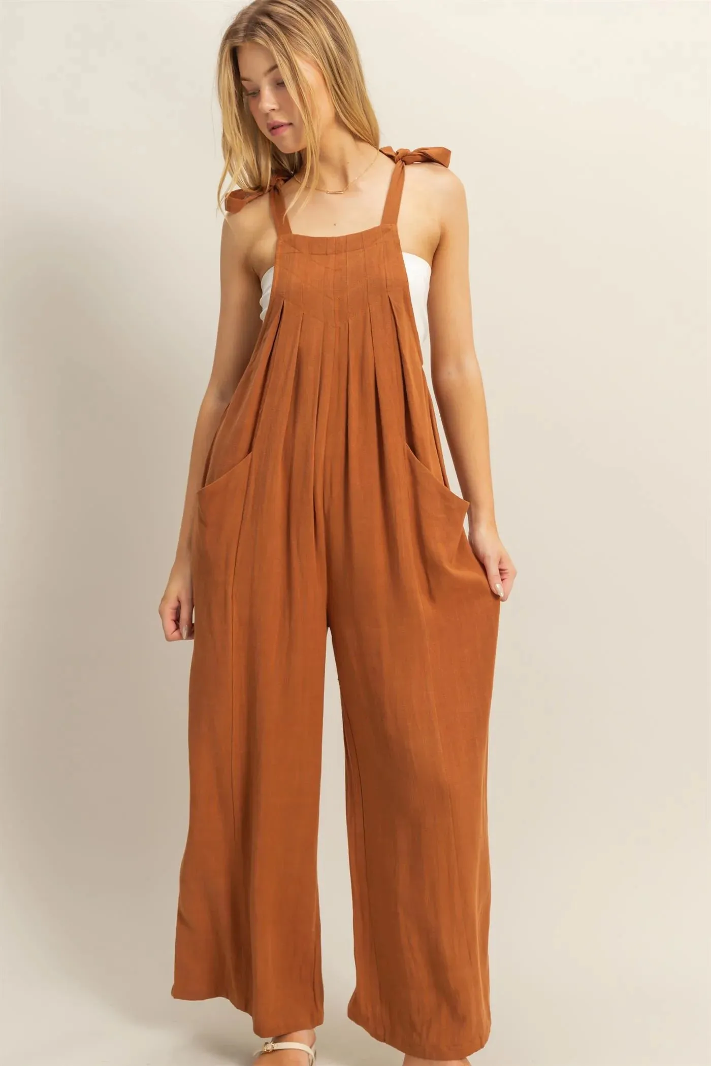Linen Tie Shoulder Jumpsuit