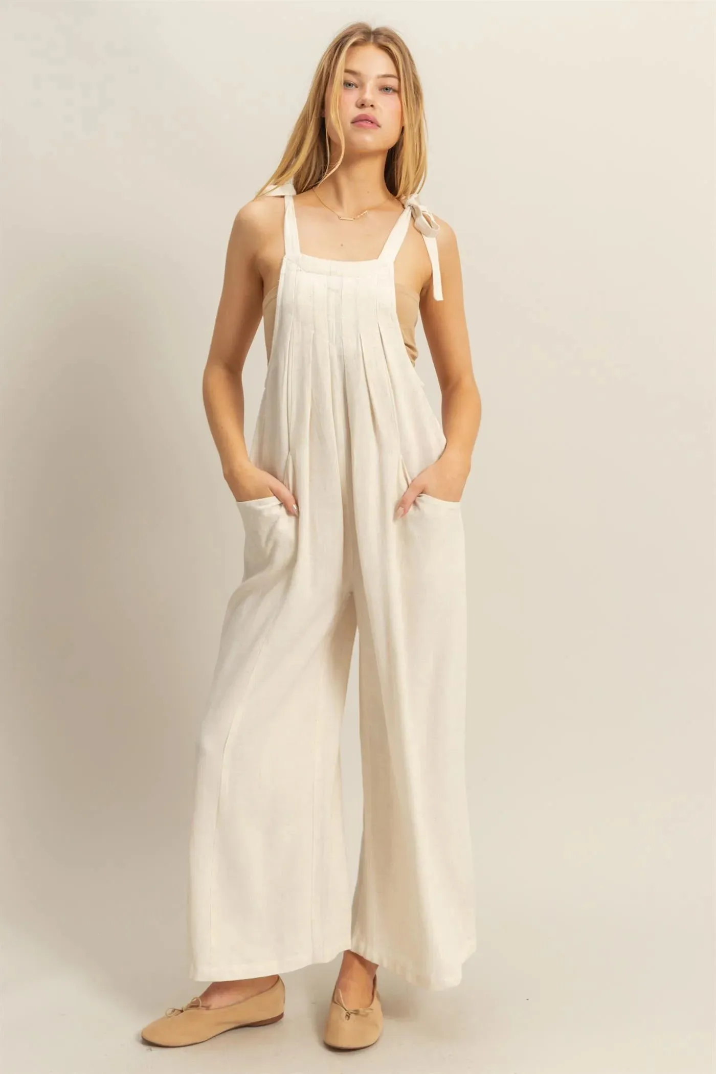 Linen Tie Shoulder Jumpsuit