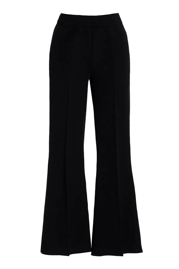 Long Kick Stretch-Cotton Pants in Subtle Jacquard Black