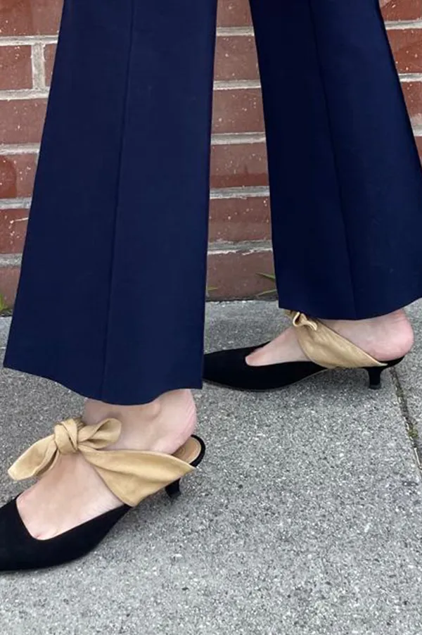 Long Kick Stretch-Cotton Pants in Subtle Jacquard Navy