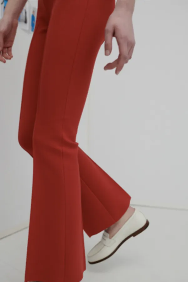 Long Kick Stretch-Cotton Pants in Subtle Jacquard Red (Sold Out)