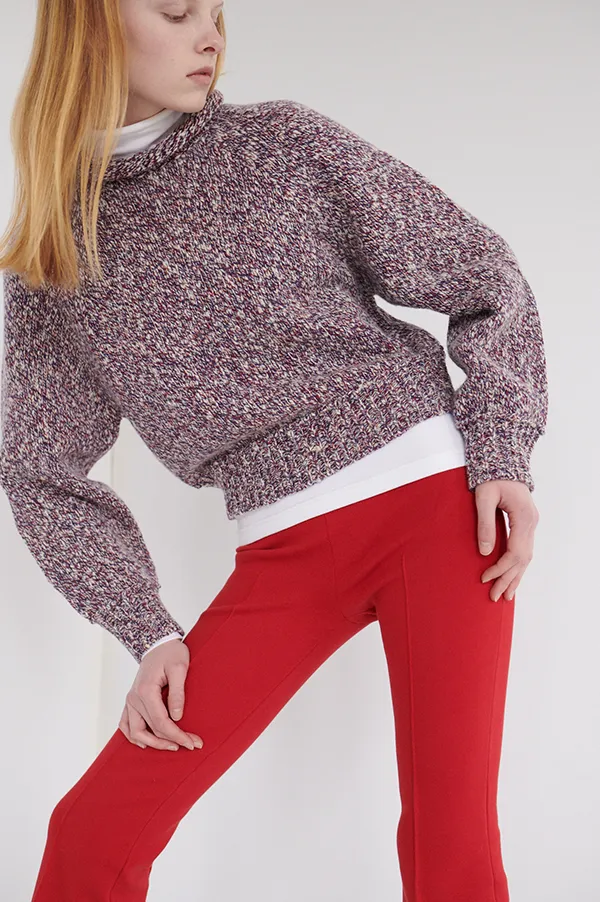 Long Kick Stretch-Cotton Pants in Subtle Jacquard Red (Sold Out)