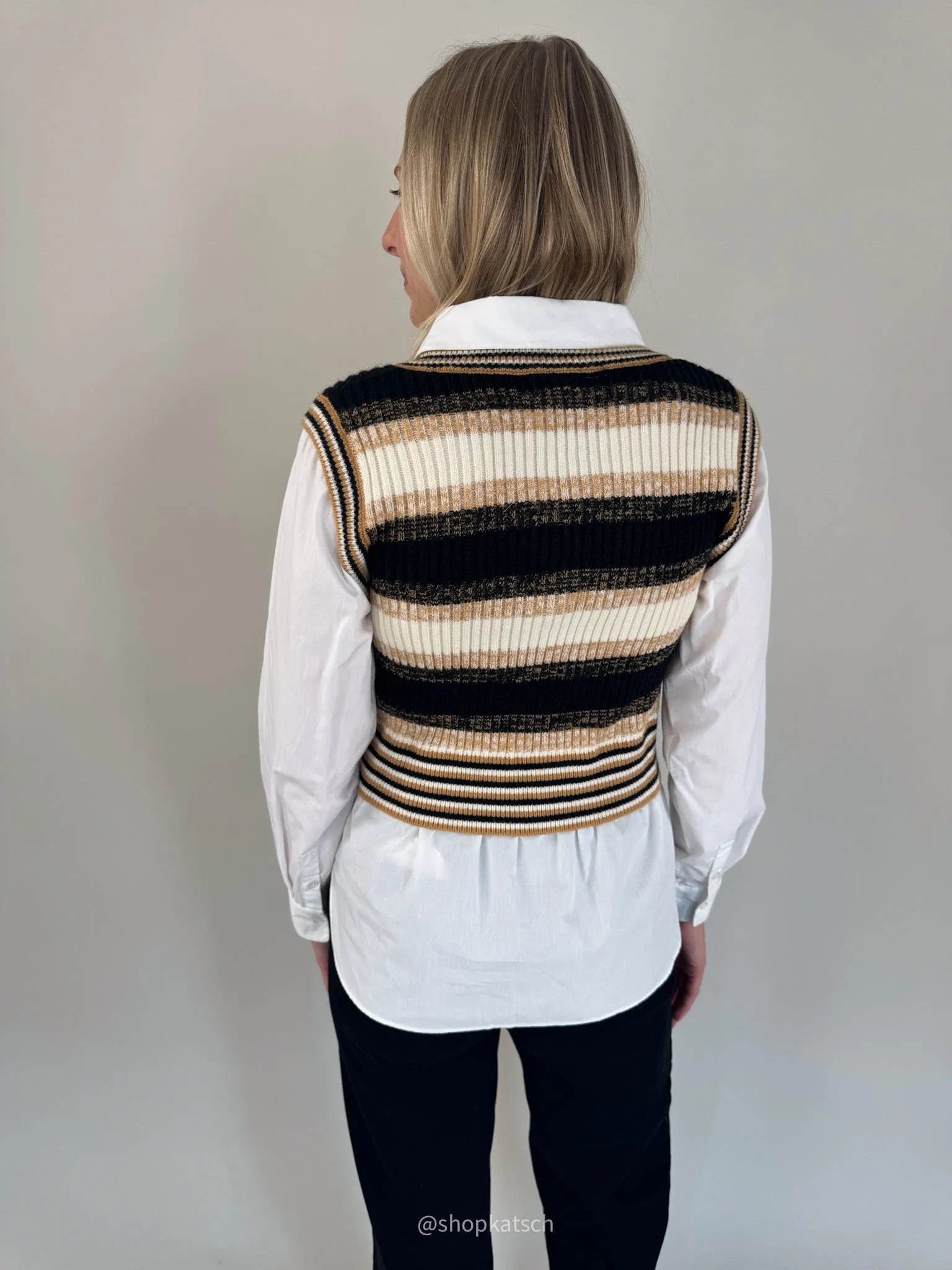 Marisa Beige & White Striped Vest