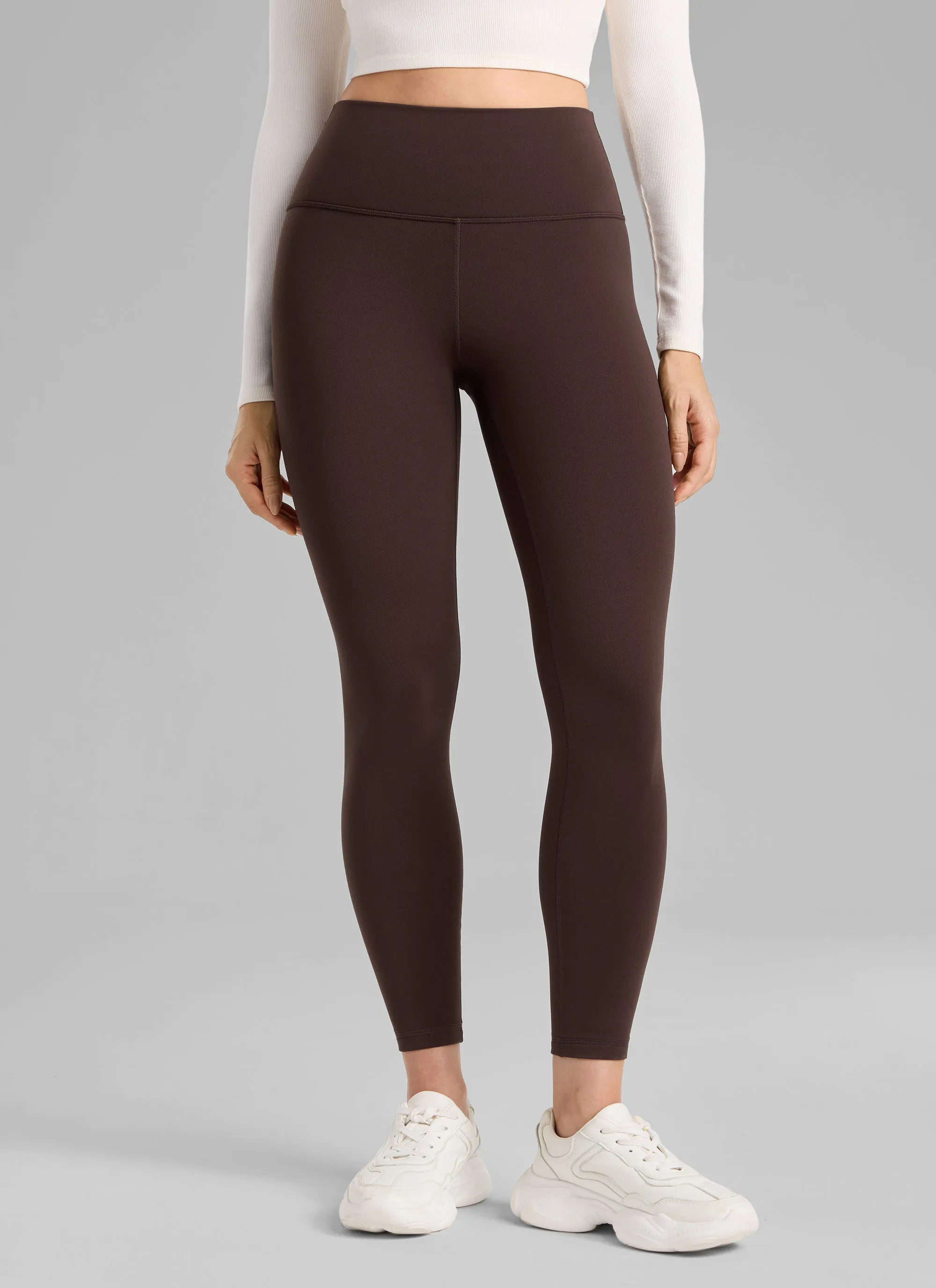 CRZ YOGA Women's Thermal Fleece Lined Casual High Rise Legging 25'' Hot Fudge Brown