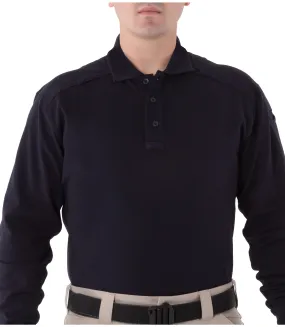Front of Men's Cotton Long Sleeve Polo in Midnight Navy |color_midnight navy