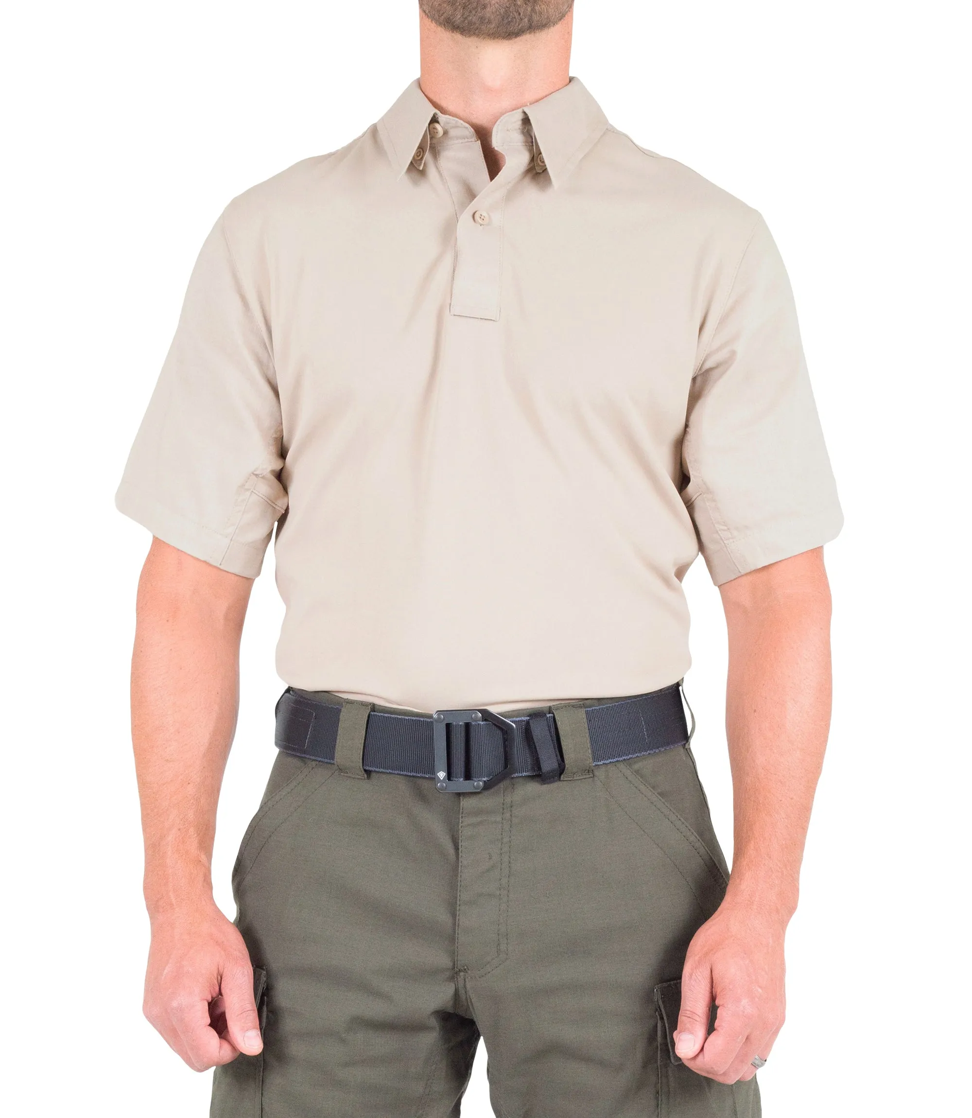 Front of Men's V2 Pro Performance Short Sleeve Shirt in Khaki |color_khaki