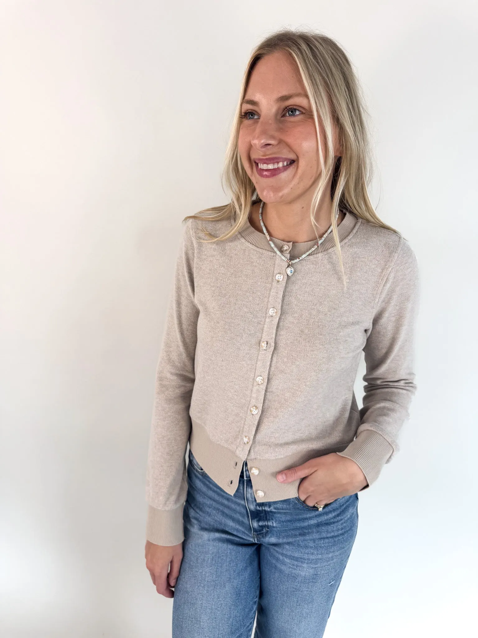Monica Cardigan Heather Stucco