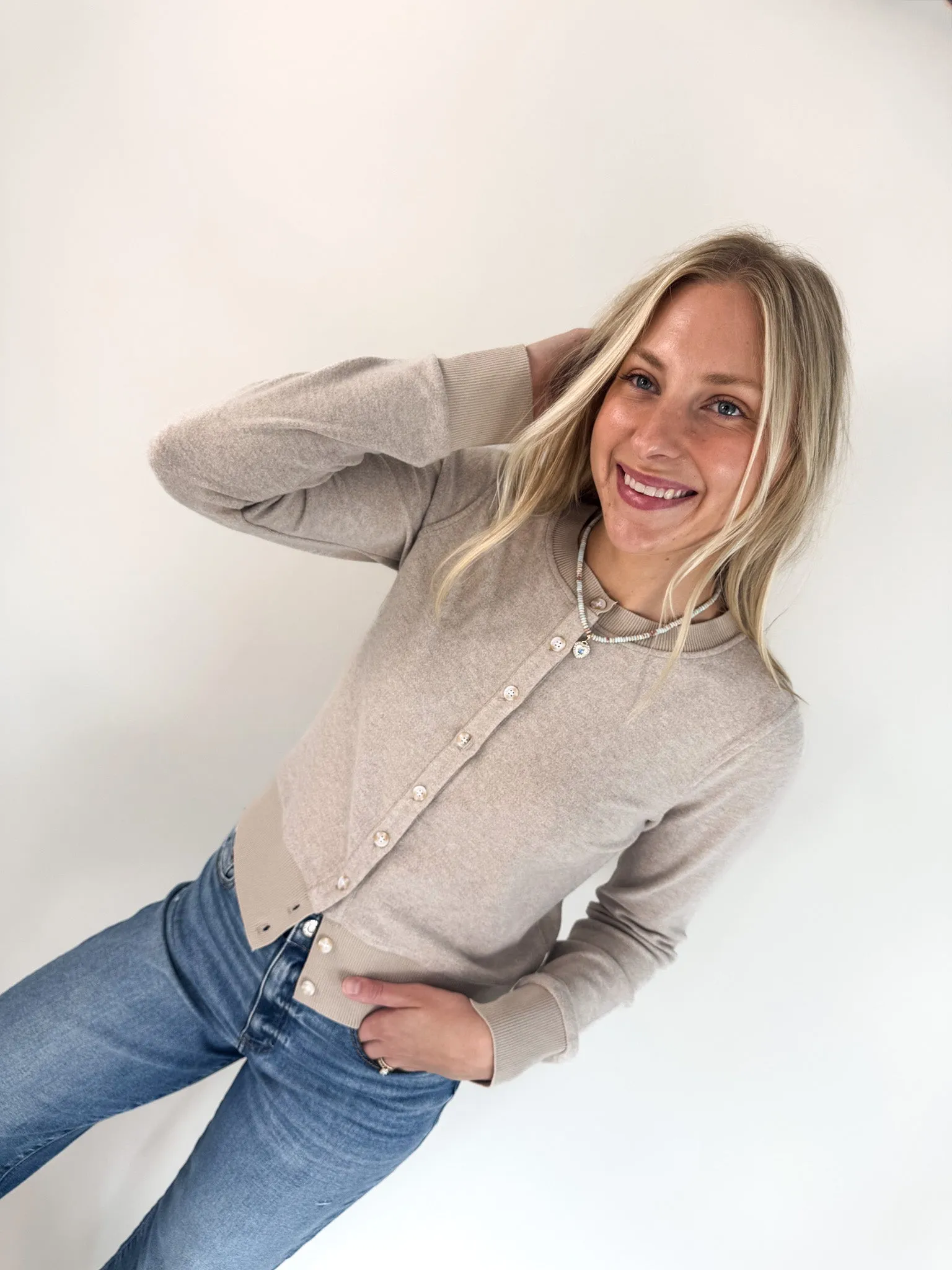 Monica Cardigan Heather Stucco