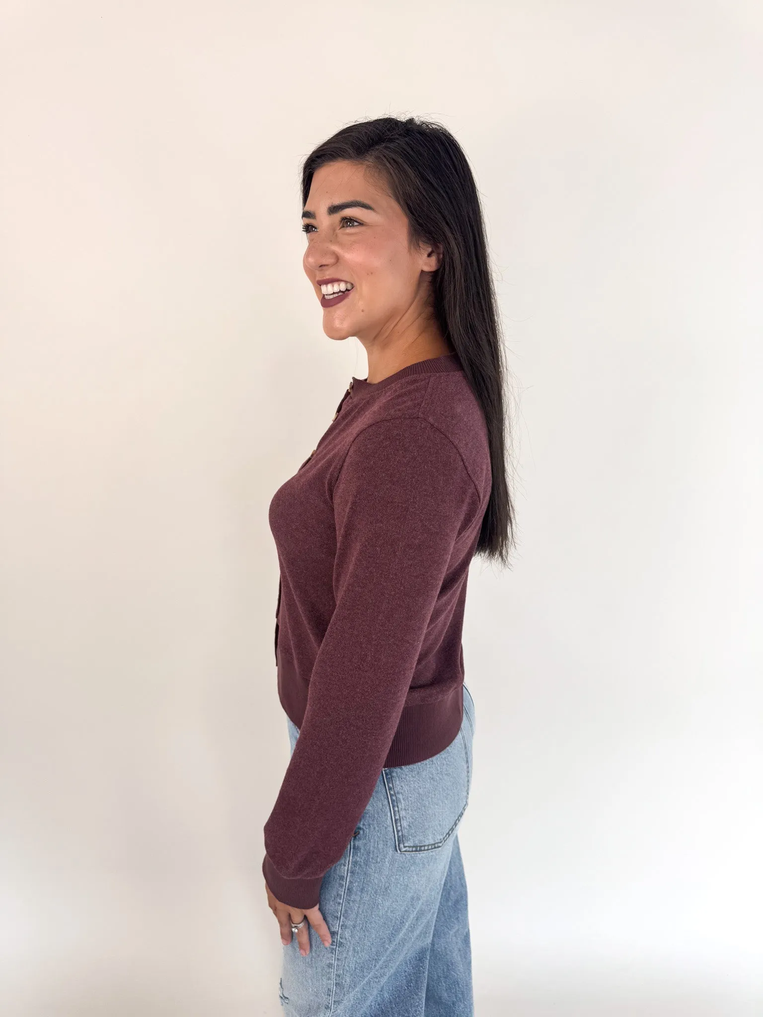 Monica Cardigan Heather Wine