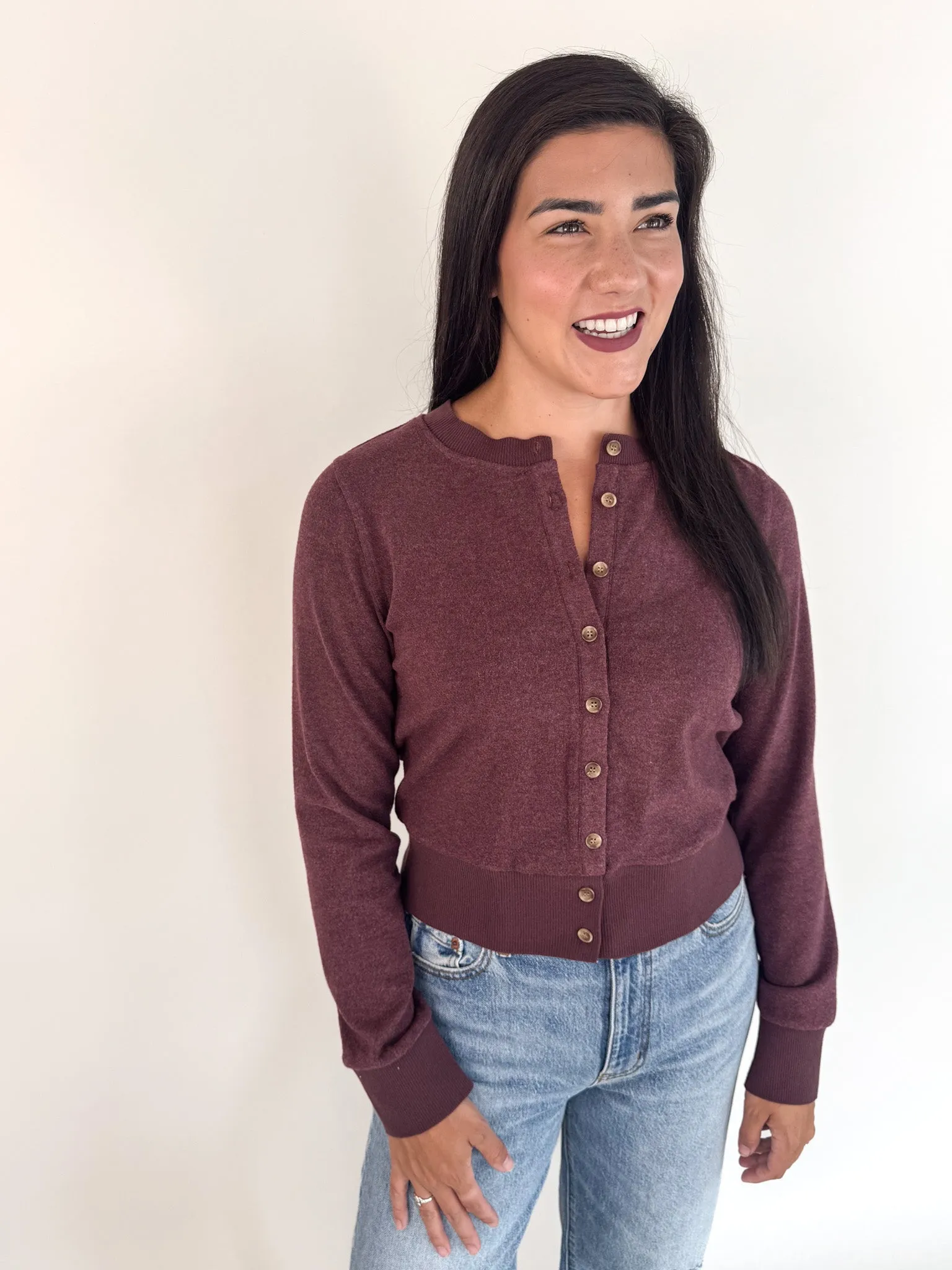 Monica Cardigan Heather Wine