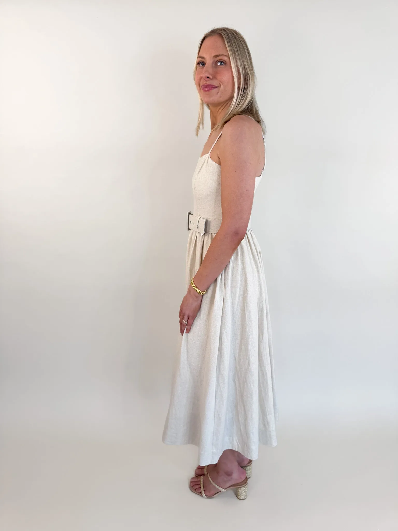 Napoli Linen Belted Midi Dress